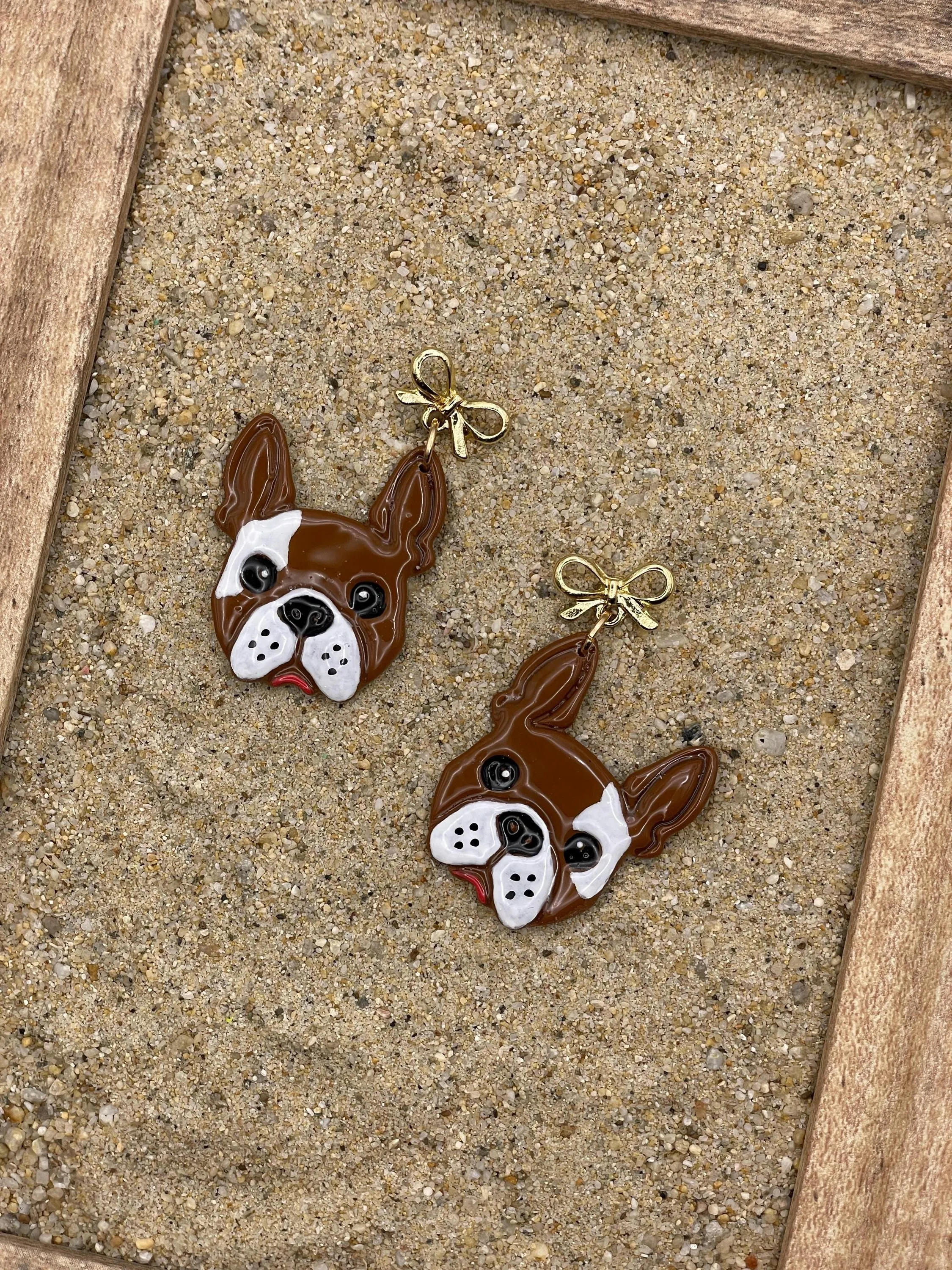 Dog Lover - Frenchy Bulldog Earrings with Gold Bow: Handmade Polymer Clay sold by Modcloth product image thumbnail 4