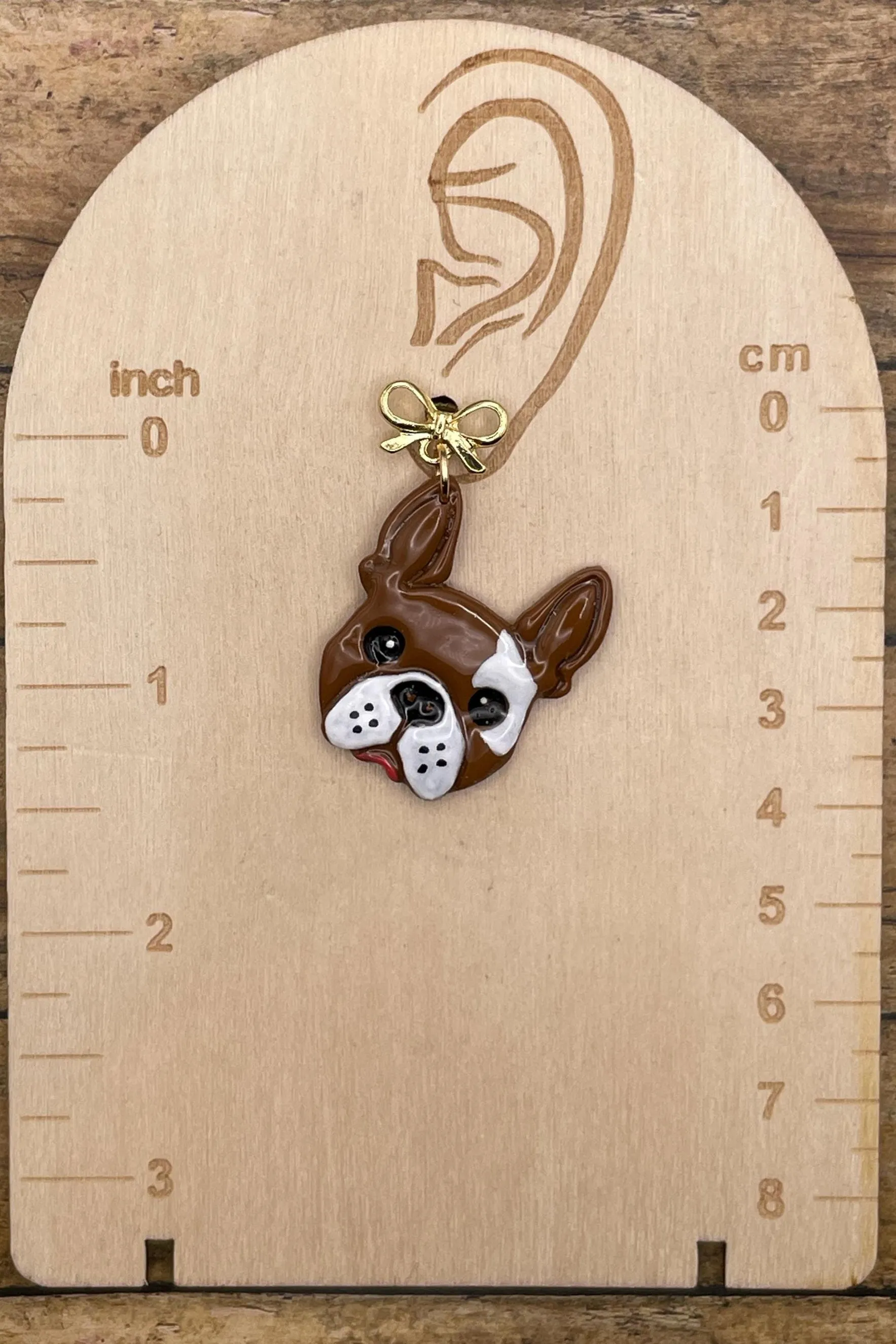 Dog Lover - Frenchy Bulldog Earrings with Gold Bow: Handmade Polymer Clay sold by Modcloth product image thumbnail 2