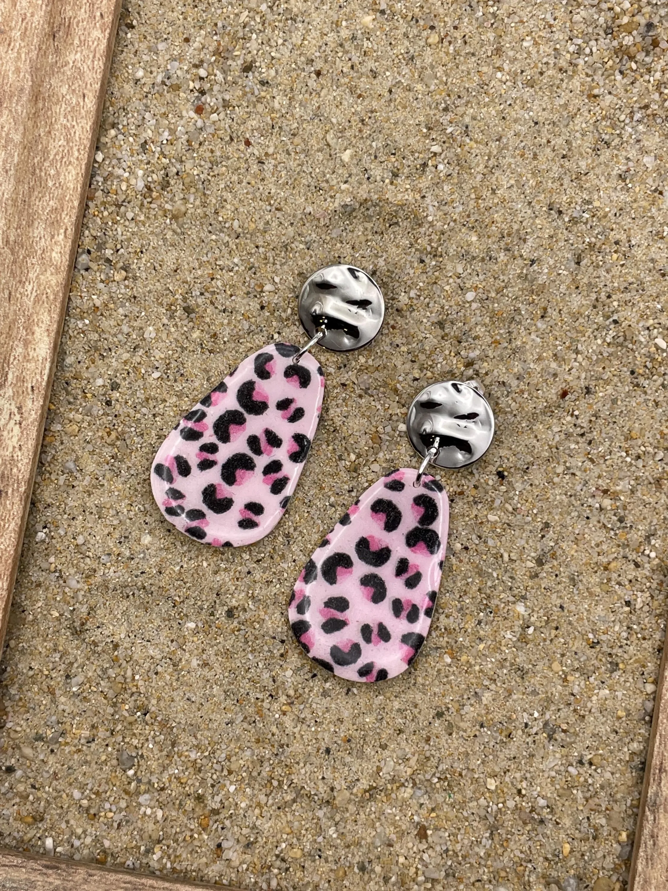 Love - Pink Leopard Printed Dangle Earrings: Handmade Polymer Clay sold by Modcloth product image thumbnail 3