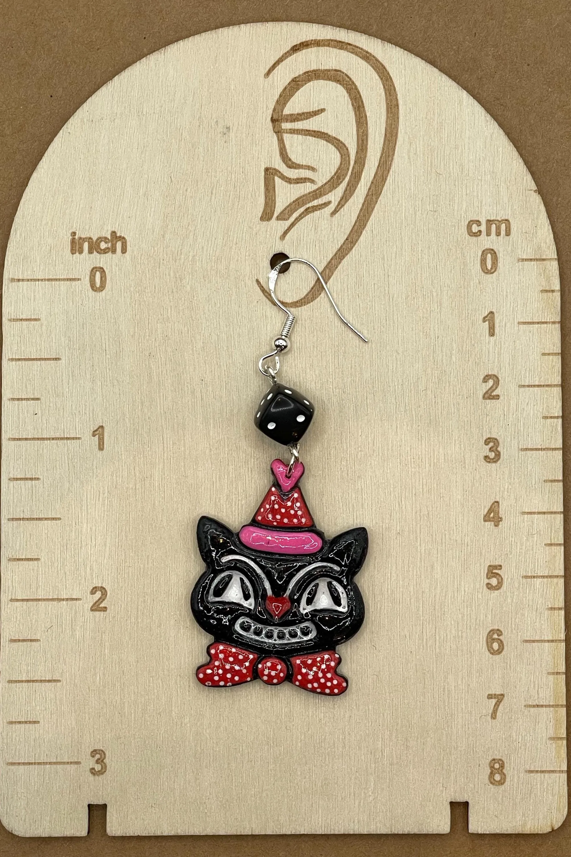 Cat Lover - Retro Kitty Earrings with Party Hat and Dice Detail: Handmade Polymer Clay sold by Modcloth product image thumbnail 2