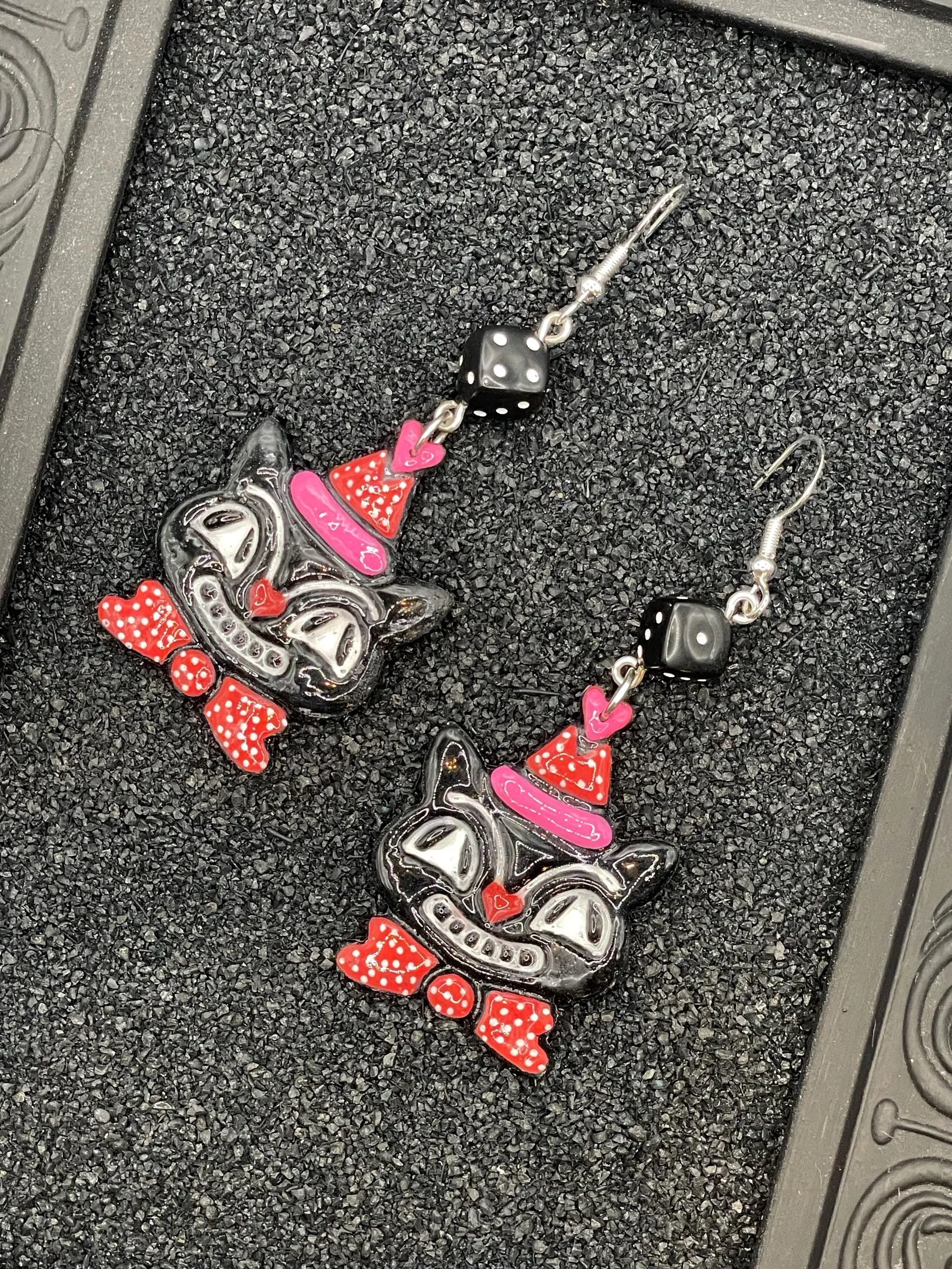 Cat Lover - Retro Kitty Earrings with Party Hat and Dice Detail: Handmade Polymer Clay sold by Modcloth product image thumbnail 3