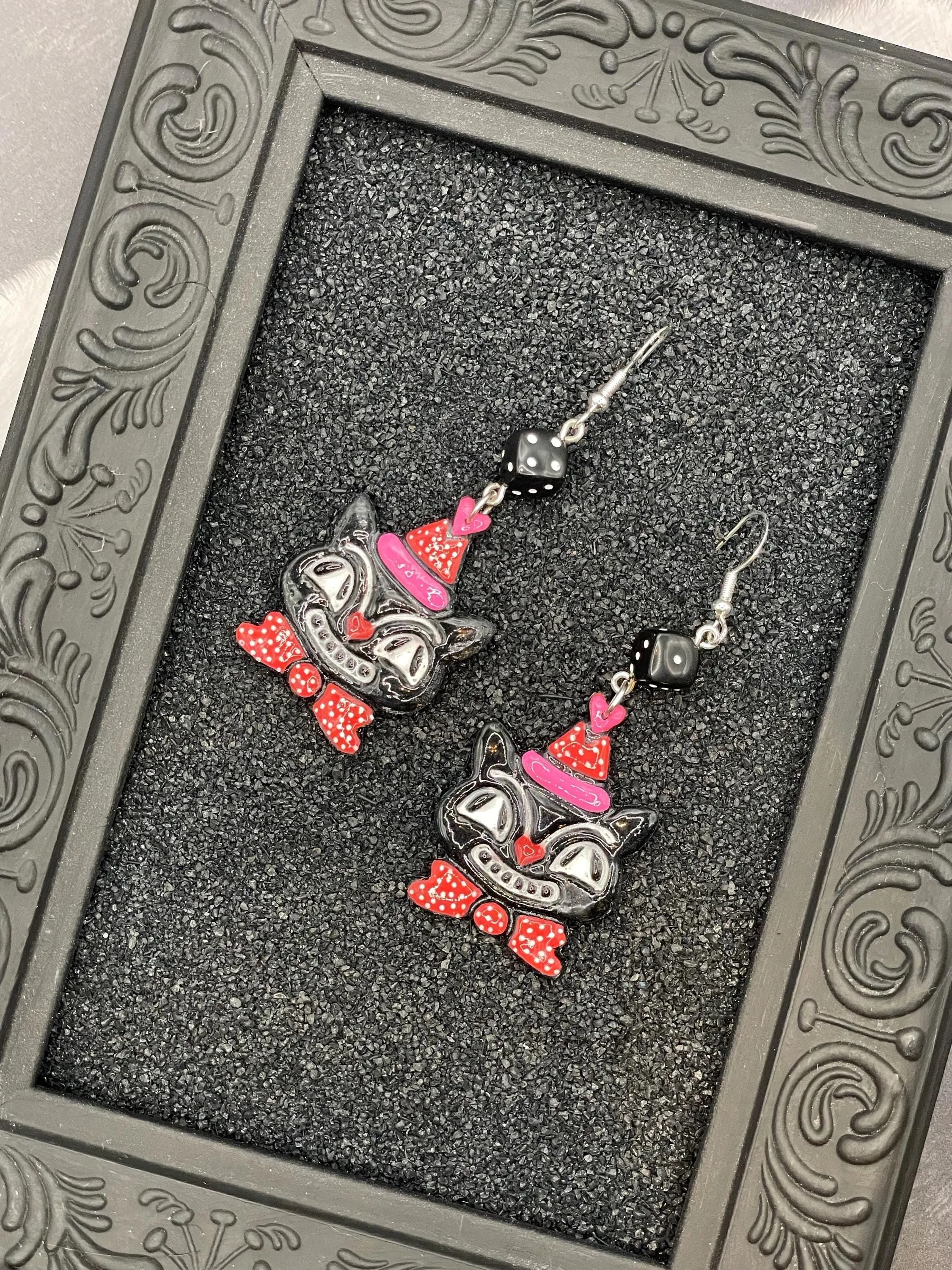 Cat Lover - Retro Kitty Earrings with Party Hat and Dice Detail: Handmade Polymer Clay sold by Modcloth product image thumbnail 4