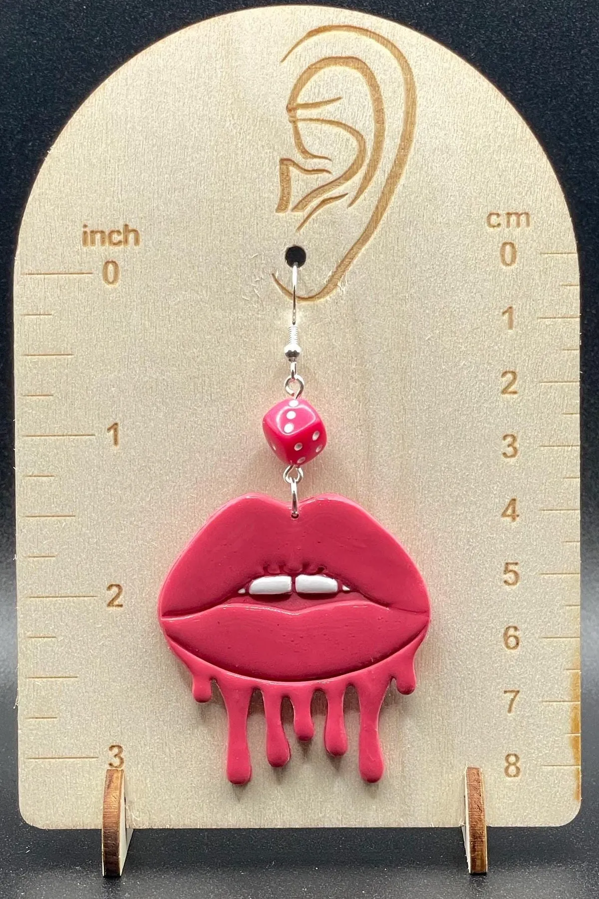Tattoo - Dripping Lips Earrings with Dice: Handmade Polymer Clay sold by Modcloth product image thumbnail 2