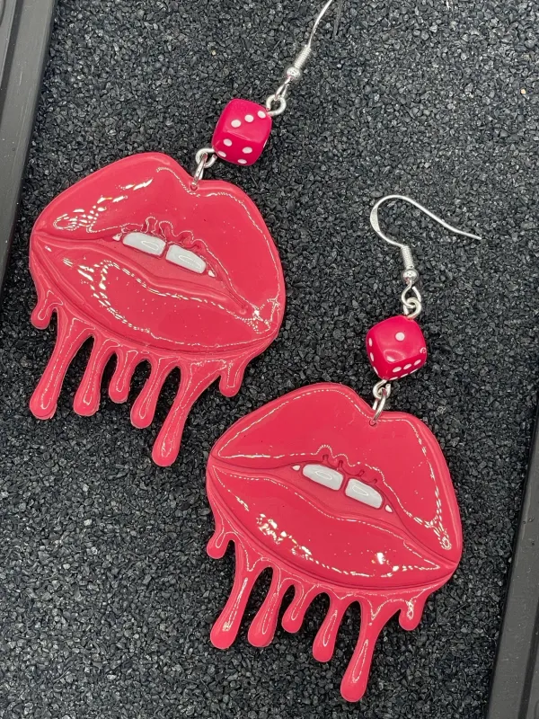 Tattoo - Dripping Lips Earrings with Dice: Handmade Polymer Clay made by Modcloth
