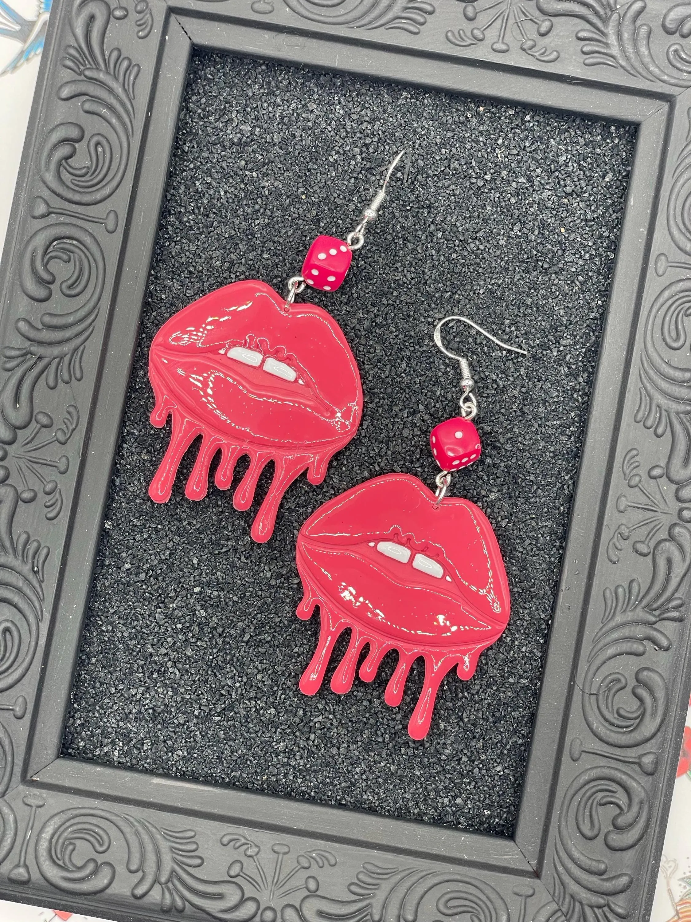 Tattoo - Dripping Lips Earrings with Dice: Handmade Polymer Clay sold by Modcloth product image thumbnail 3