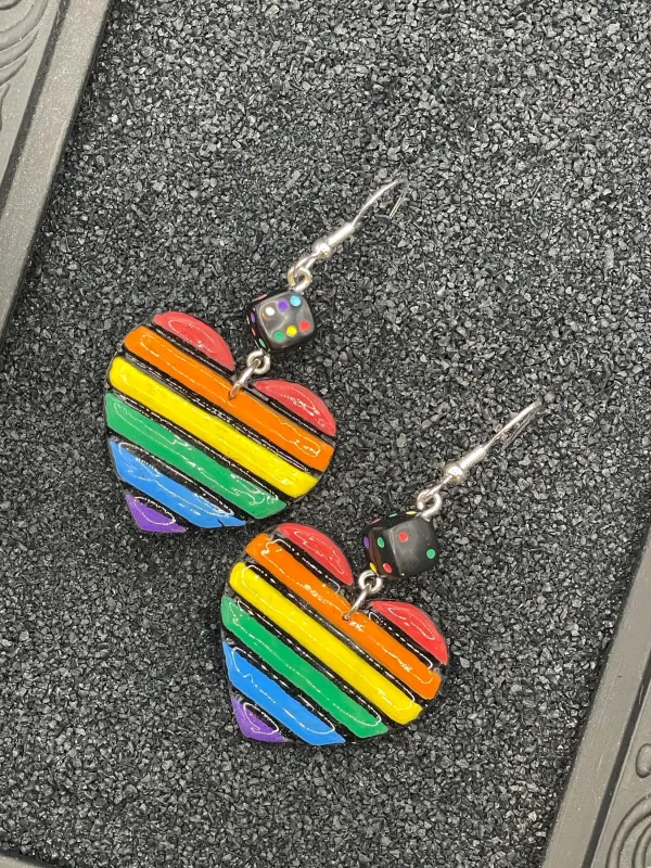 Love - Rainbow Heart with Dice Earrings: Handmade Polymer Clay made by Modcloth