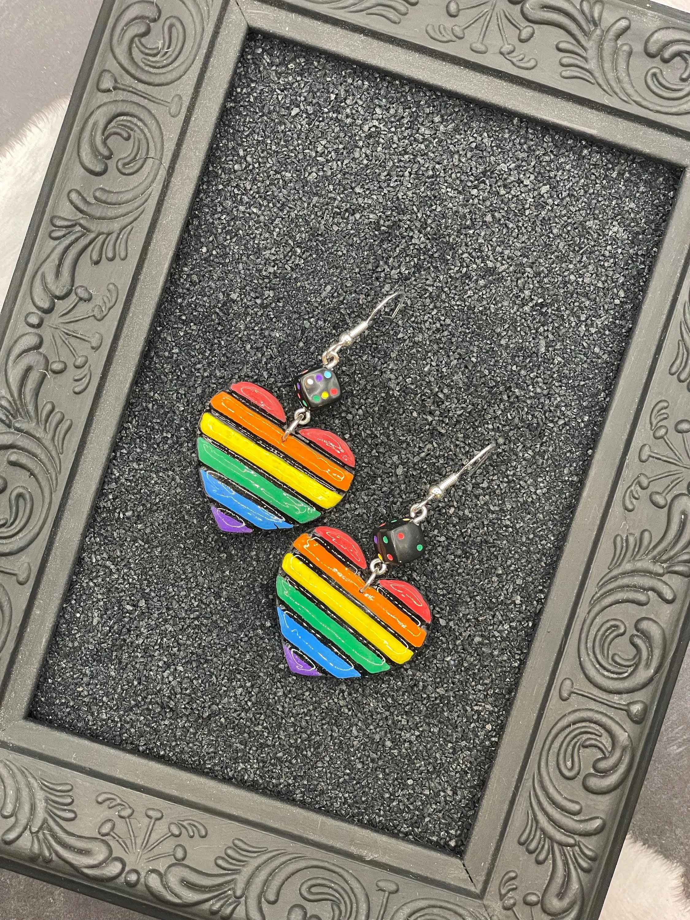 Love - Rainbow Heart with Dice Earrings: Handmade Polymer Clay sold by Modcloth product image thumbnail 3