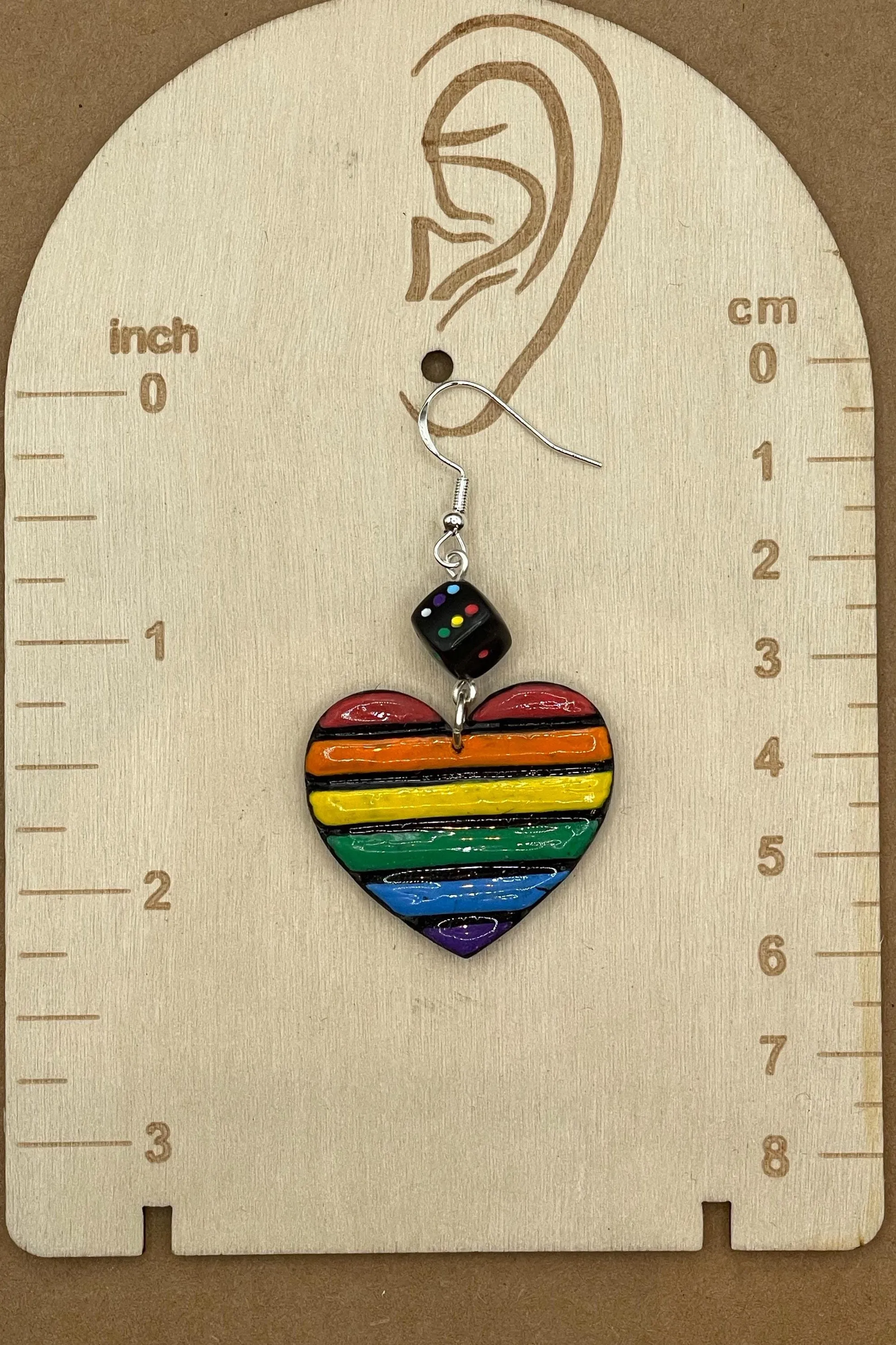 Love - Rainbow Heart with Dice Earrings: Handmade Polymer Clay sold by Modcloth product image thumbnail 2