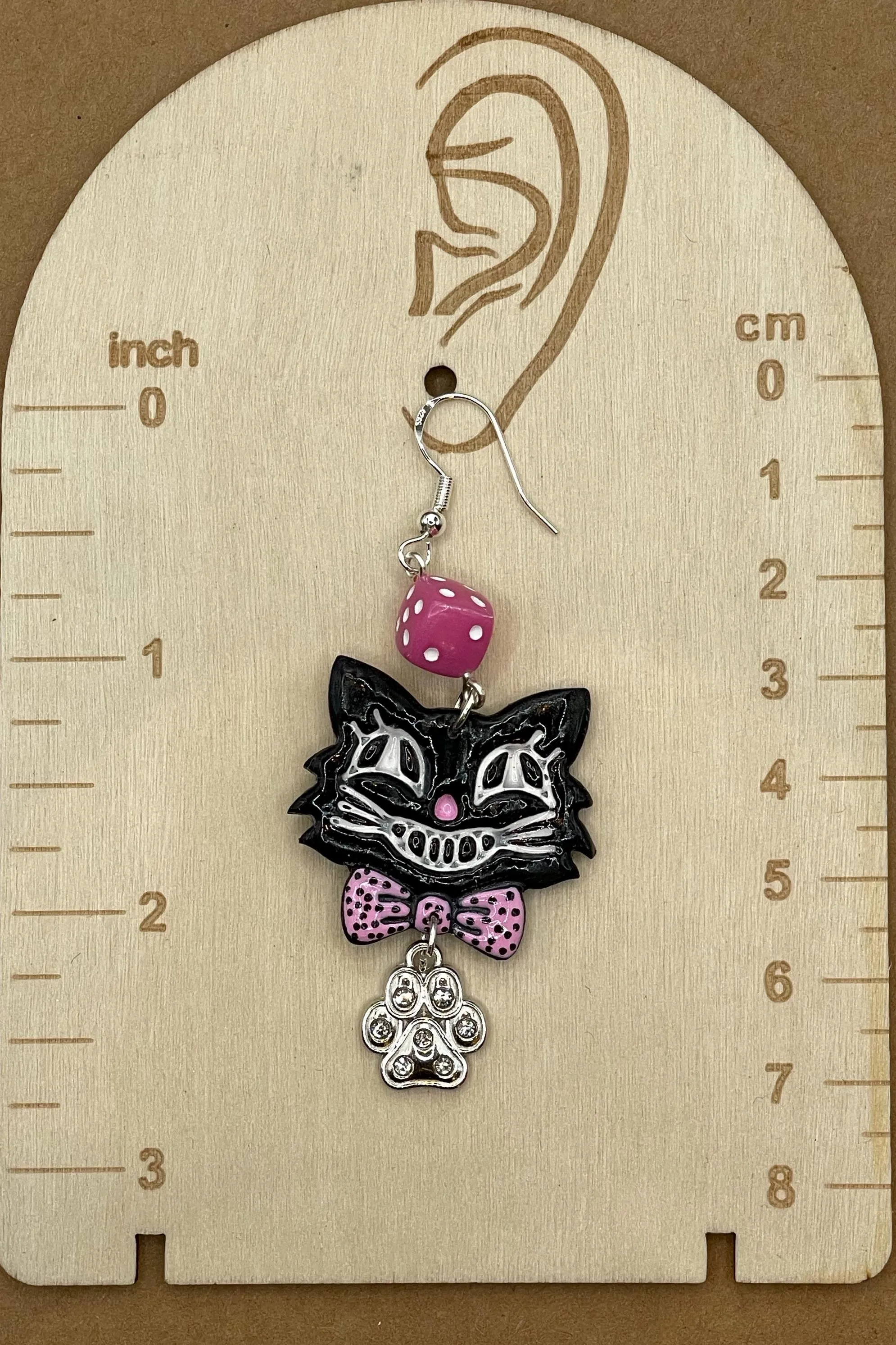 Cat Lover - Retro Kitty Earrings Pink Dice Rhinestone Paw Charms: Handmade Polymer Clay sold by Modcloth product image thumbnail 2