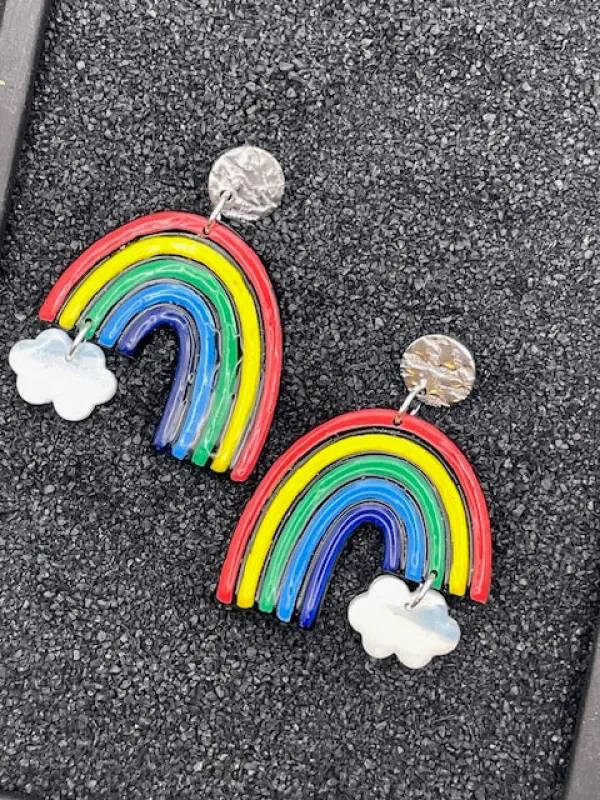 Love is Love - Rainbow Arch with Cloud Earrings: Handmade Polymer Clay made by Modcloth