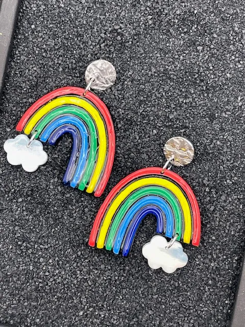 Love is Love - Rainbow Arch with Cloud Earrings: Handmade Polymer Clay sold by Modcloth