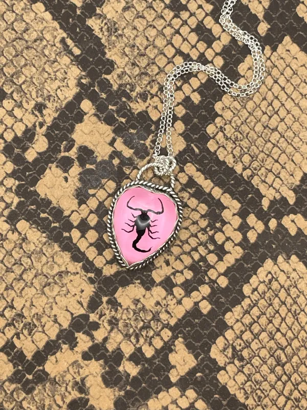Wendy - Real Black Scorpion in Pink Resin Heart Pendant made by Modcloth