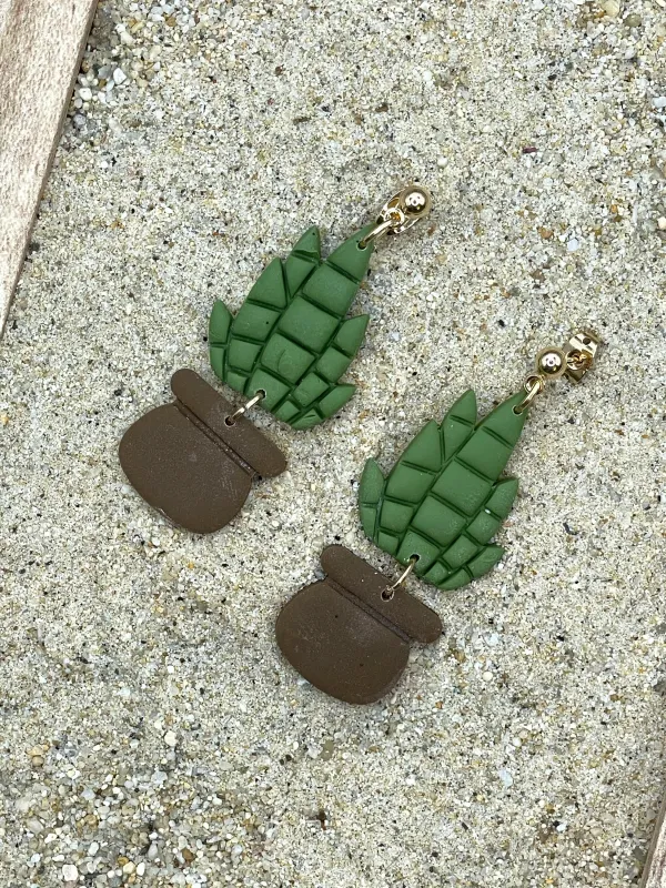 Joshua Tree - Yucca Plant in Pot Earrings: Handmade Polymer Clay made by Modcloth
