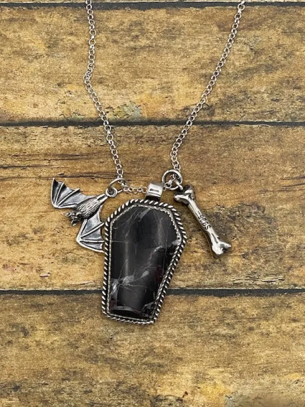 Willow - White Buffalo Coffin Charm Necklace with Bone and Bat made by Modcloth