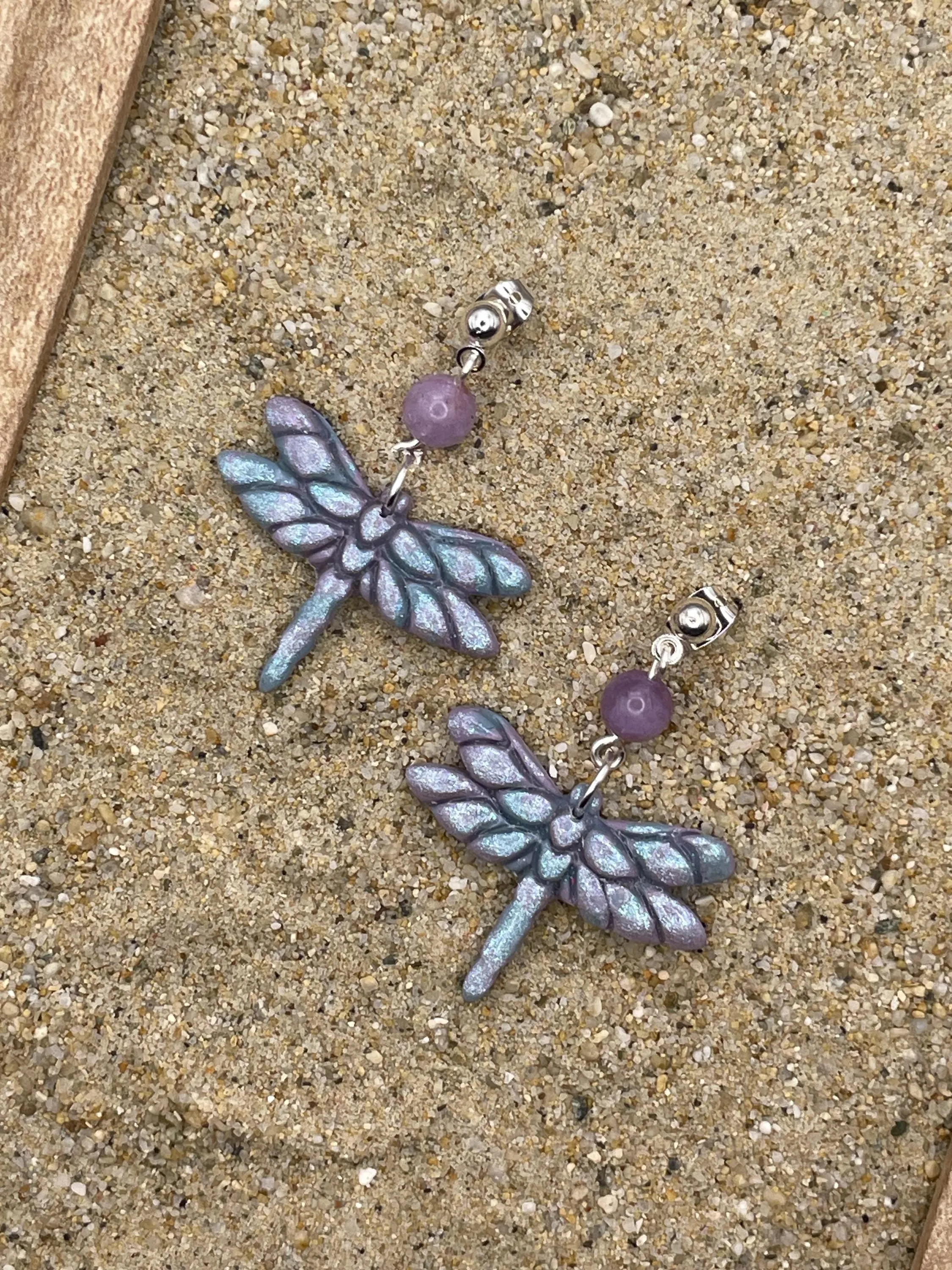 Mystical - Shimmer Lavender and Blue Dragonfly Earrings: Handmade Polymer Clay sold by Modcloth