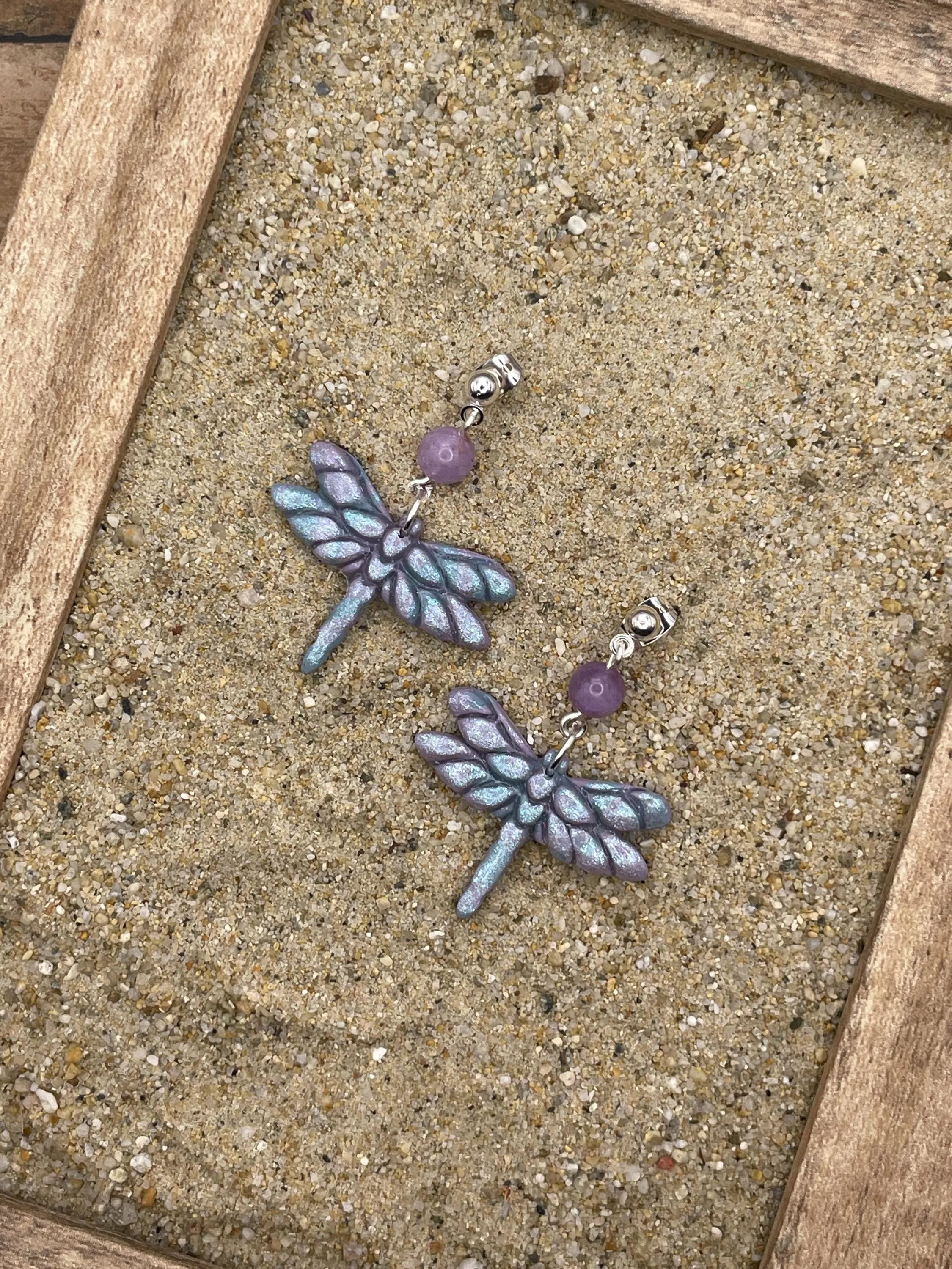 Mystical - Shimmer Lavender and Blue Dragonfly Earrings: Handmade Polymer Clay sold by Modcloth product image thumbnail 3