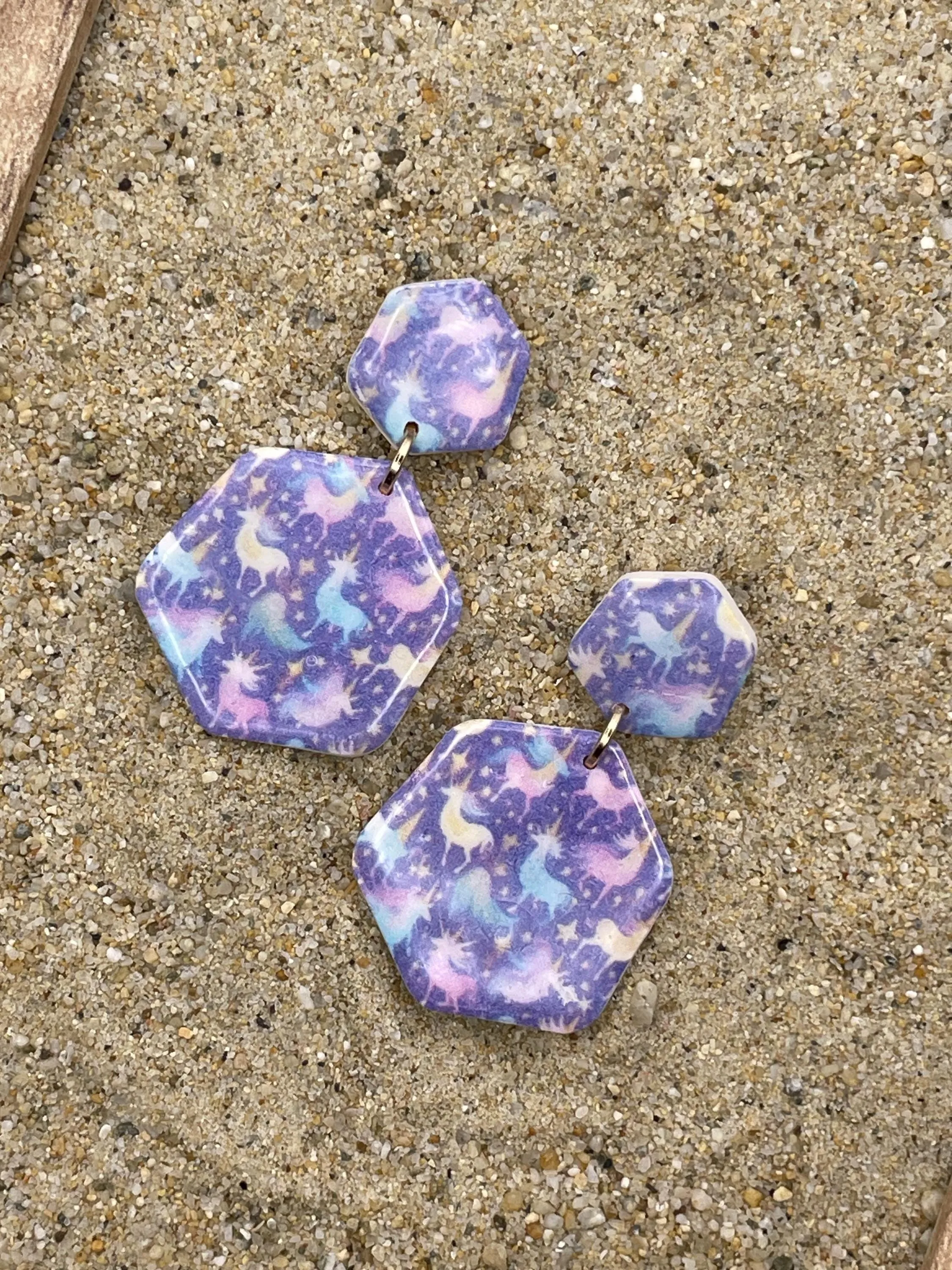 Mystical - Unicorn Printed Dangle Earrings - Handmade Polymer Clay sold by Modcloth