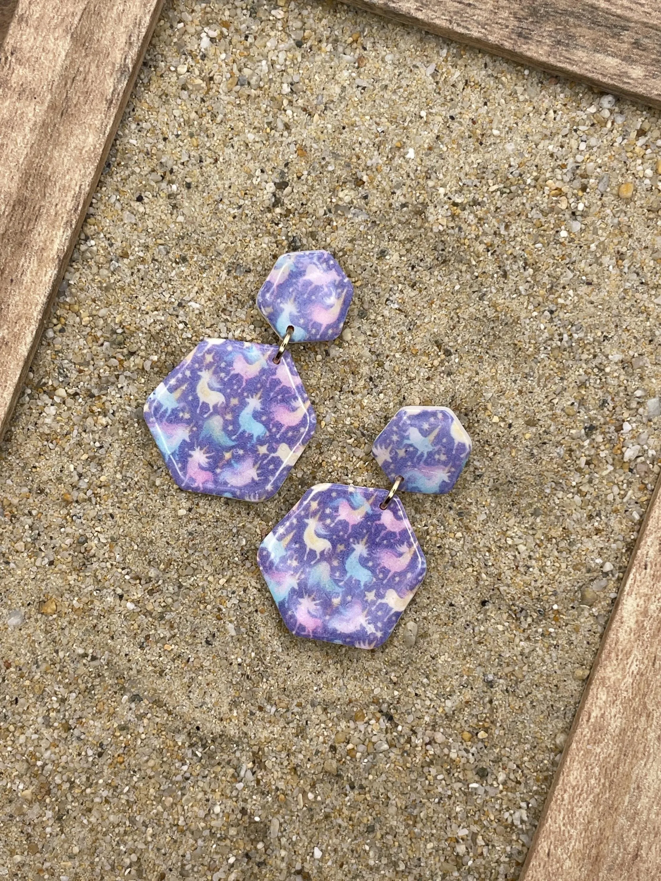 Mystical - Unicorn Printed Dangle Earrings - Handmade Polymer Clay sold by Modcloth product image thumbnail 3