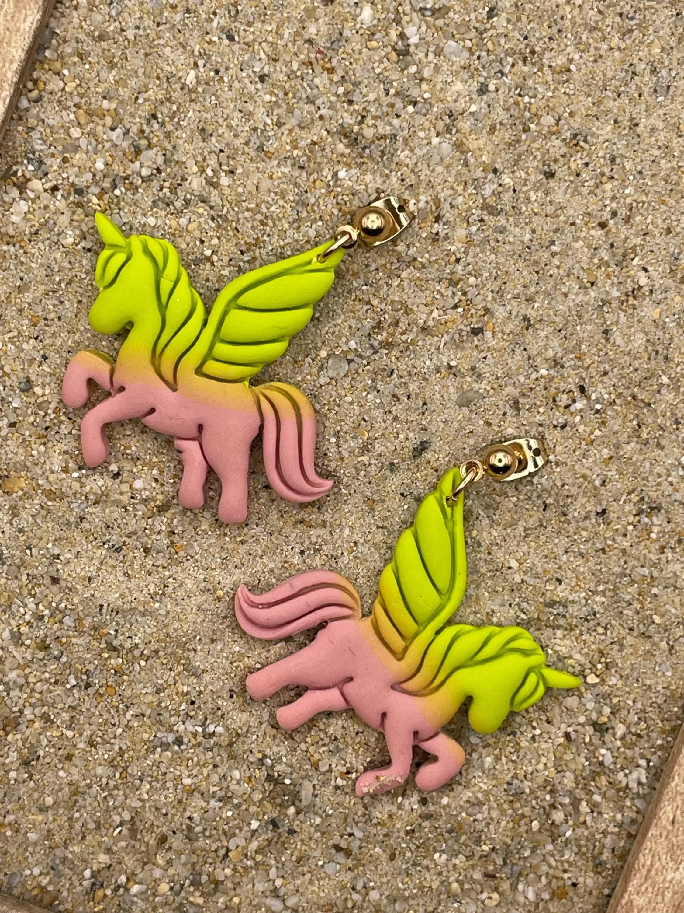 Mystical - Unicorn Pink Green Dangle Earrings: Handmade Polymer Clay sold by Modcloth