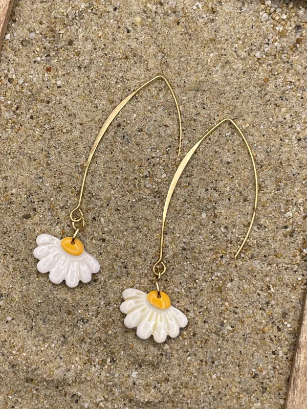 Spring Fling - White Daisy Flower Earrings: Handmade Polymer Clay made by Modcloth