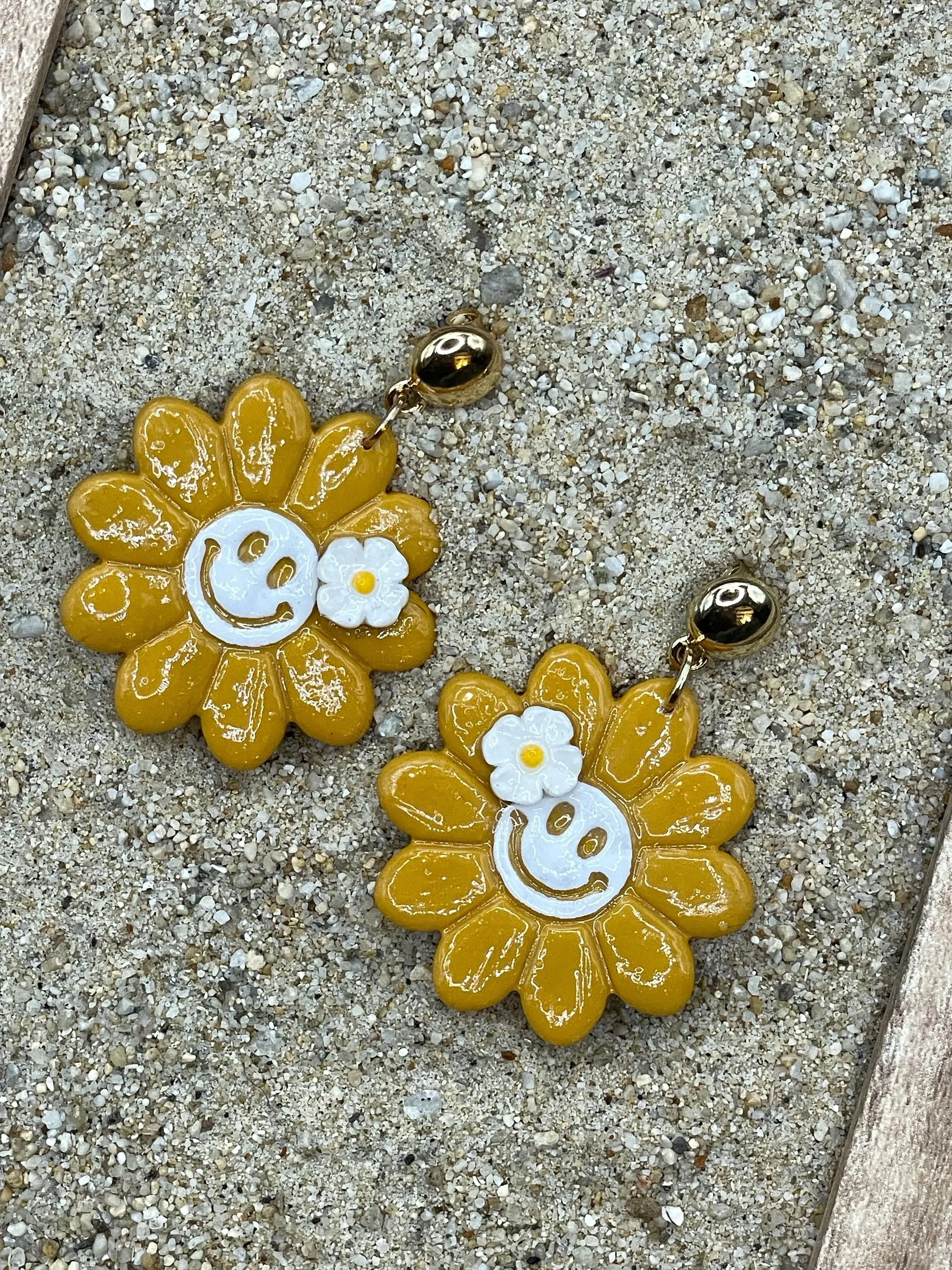 Magical Forest - Groovy Smiley Daisy Earrings: Handmade Polymer Clay sold by Modcloth