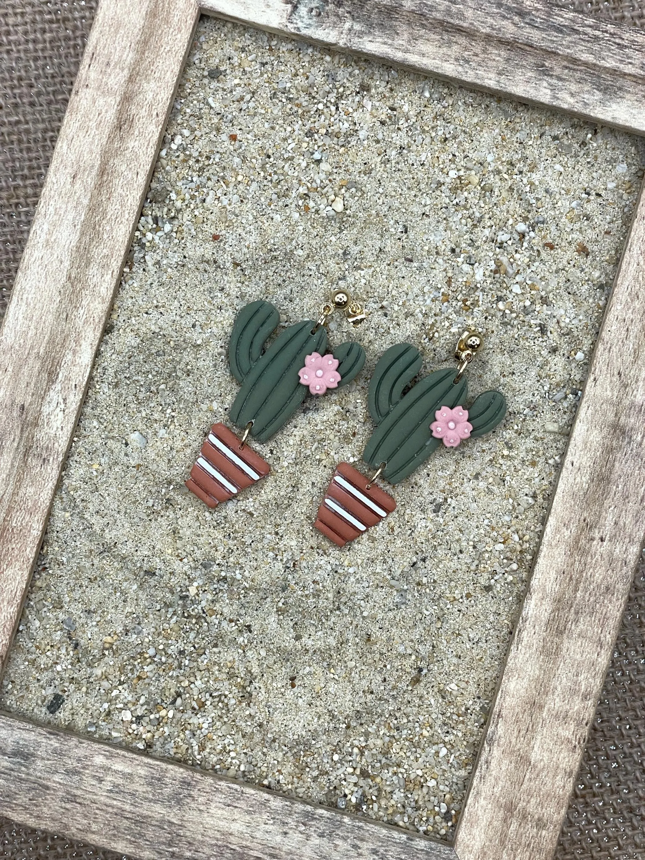 Joshua Tree - Candle Cactus with Pink Flower Earrings: Handmade Polymer Clay sold by Modcloth product image thumbnail 3