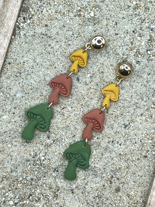 Magical Forest - Triple Mushroom Earrings: Handmade Polymer Clay made by Modcloth