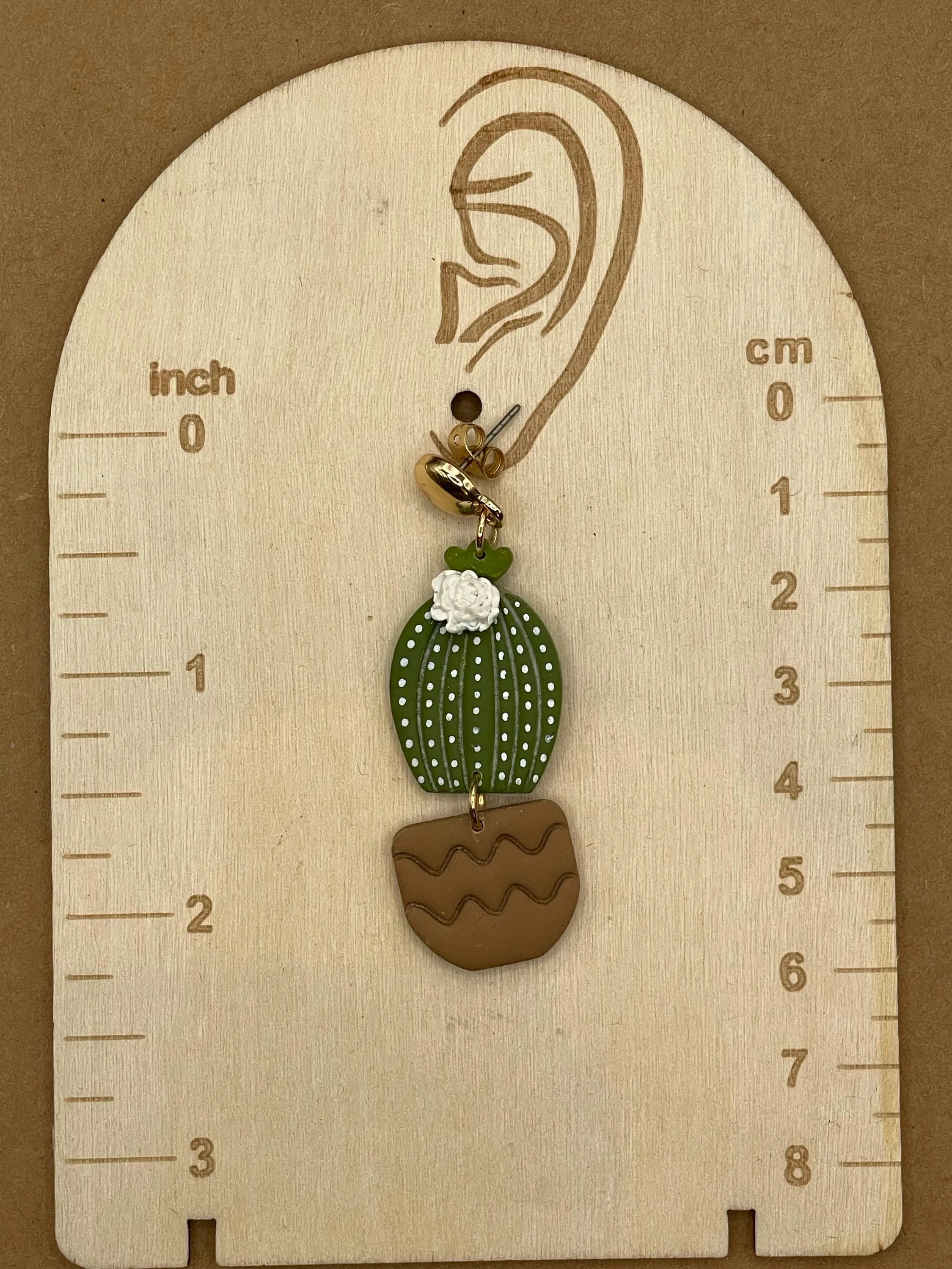 Joshua Tree - Barrel Cactus with White Flower Earrings: Handmade Polymer Clay sold by Modcloth product image thumbnail 2
