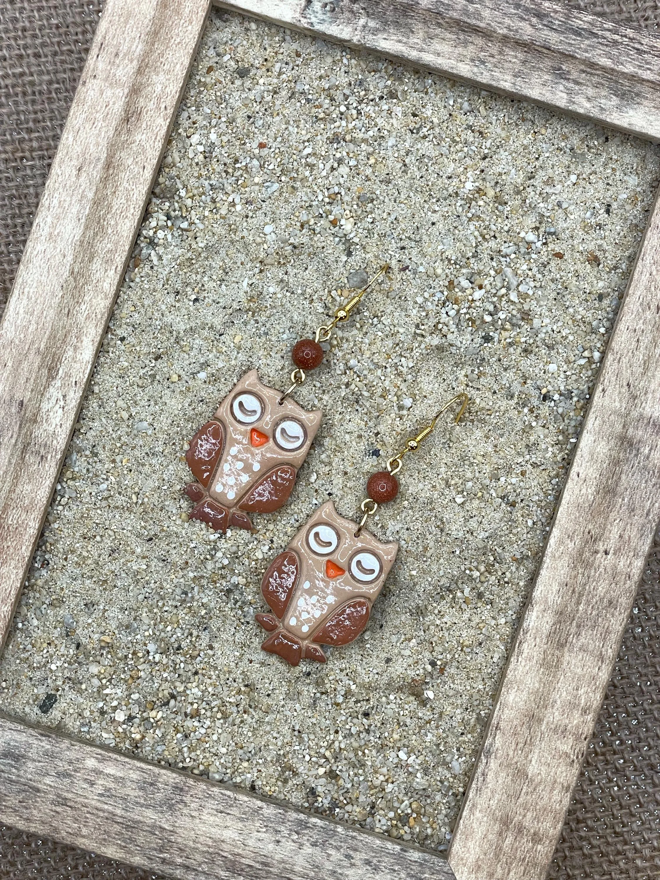 Magical Forest - Cutie Owl Earrings with Sunstone Detail: Handmade Polymer sold by Modcloth product image thumbnail 3