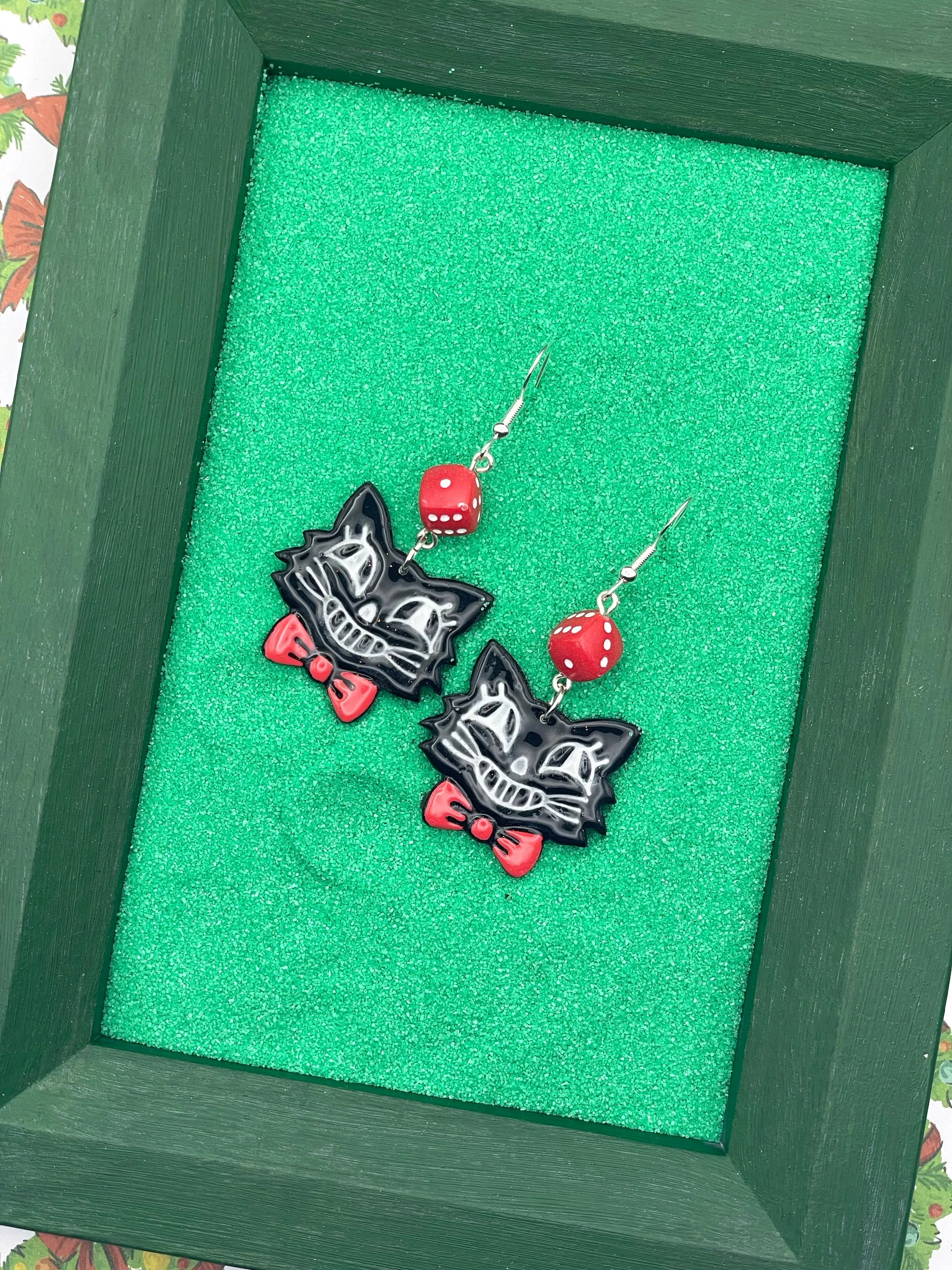 Cat Lover - Retro Kitty Earrings with Red Dice Detail: Handmade Polymer Clay sold by Modcloth product image thumbnail 3