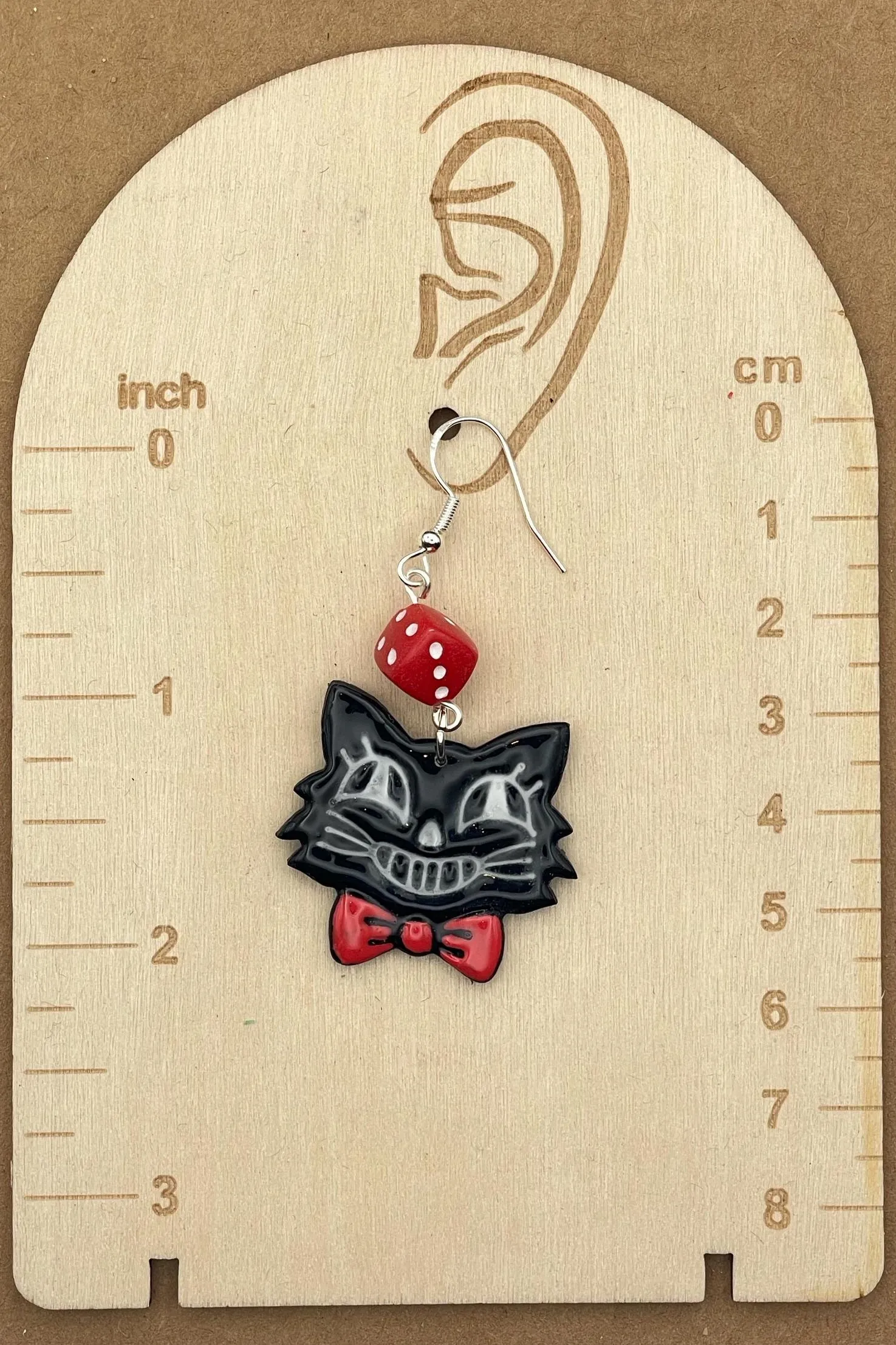 Cat Lover - Retro Kitty Earrings with Red Dice Detail: Handmade Polymer Clay sold by Modcloth product image thumbnail 2