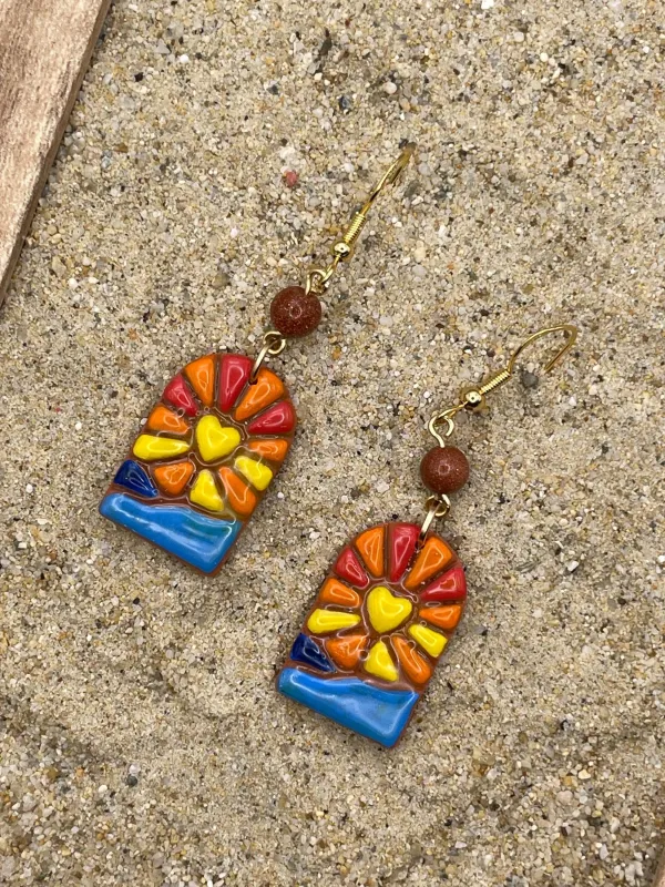 Joshua Tree - Sunset Dangle Earrings with Sunstone Detail: Handmade Polymer Clay made by Modcloth