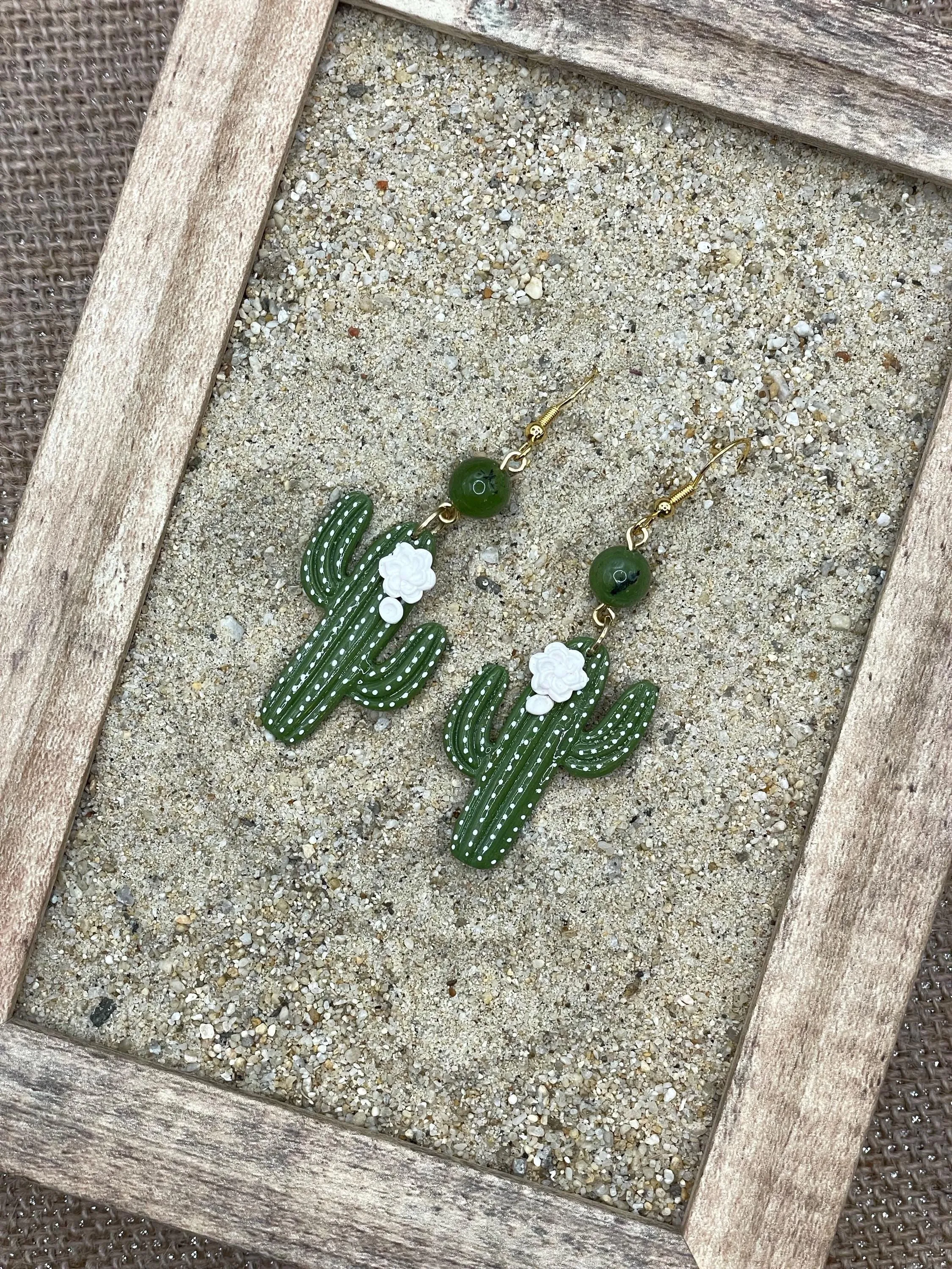Joshua Tree - Saguaro Cactus with Jade Bead Earrings: Handmade Polymer Clay sold by Modcloth product image thumbnail 3