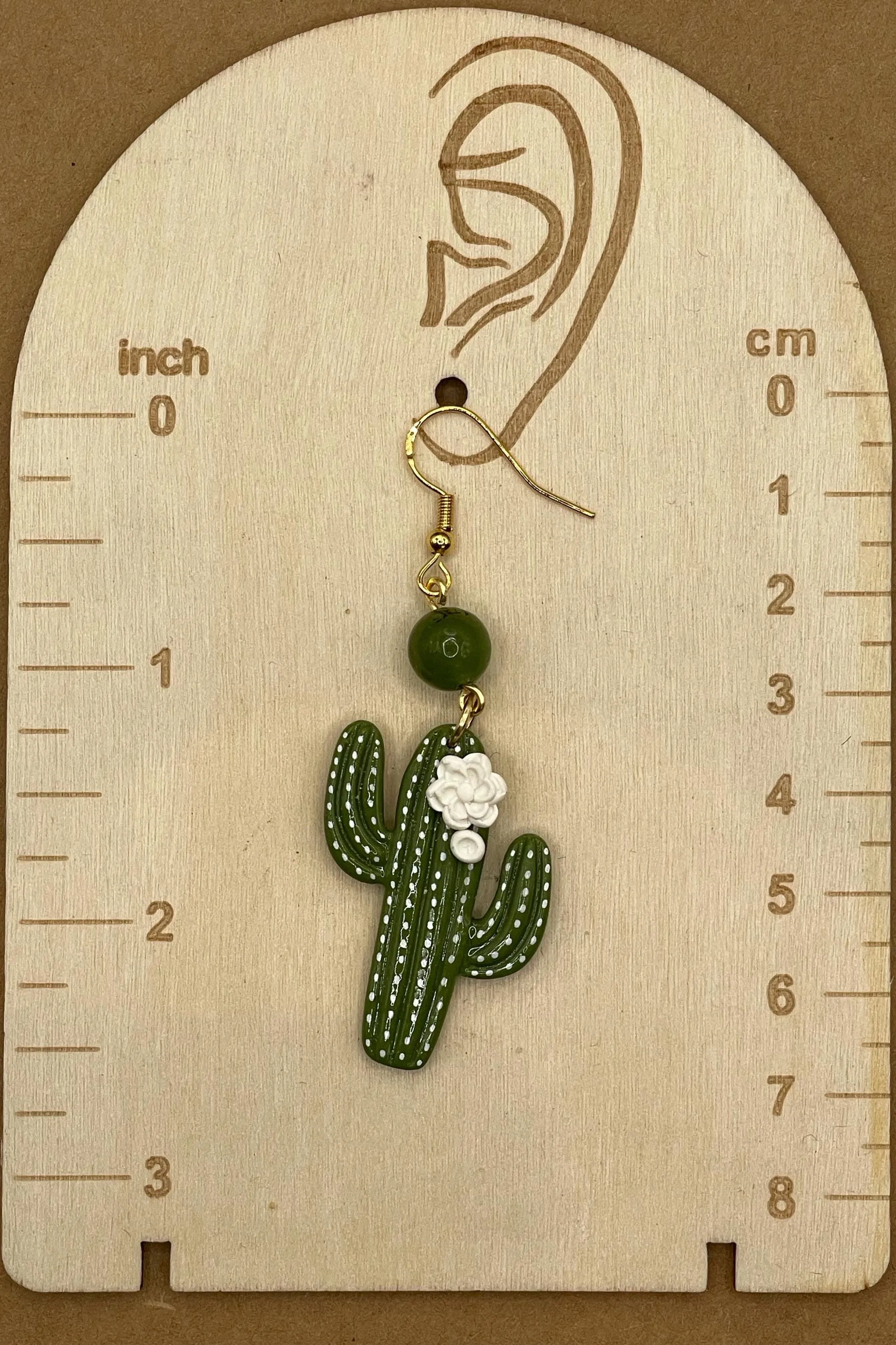 Joshua Tree - Saguaro Cactus with Jade Bead Earrings: Handmade Polymer Clay sold by Modcloth product image thumbnail 2