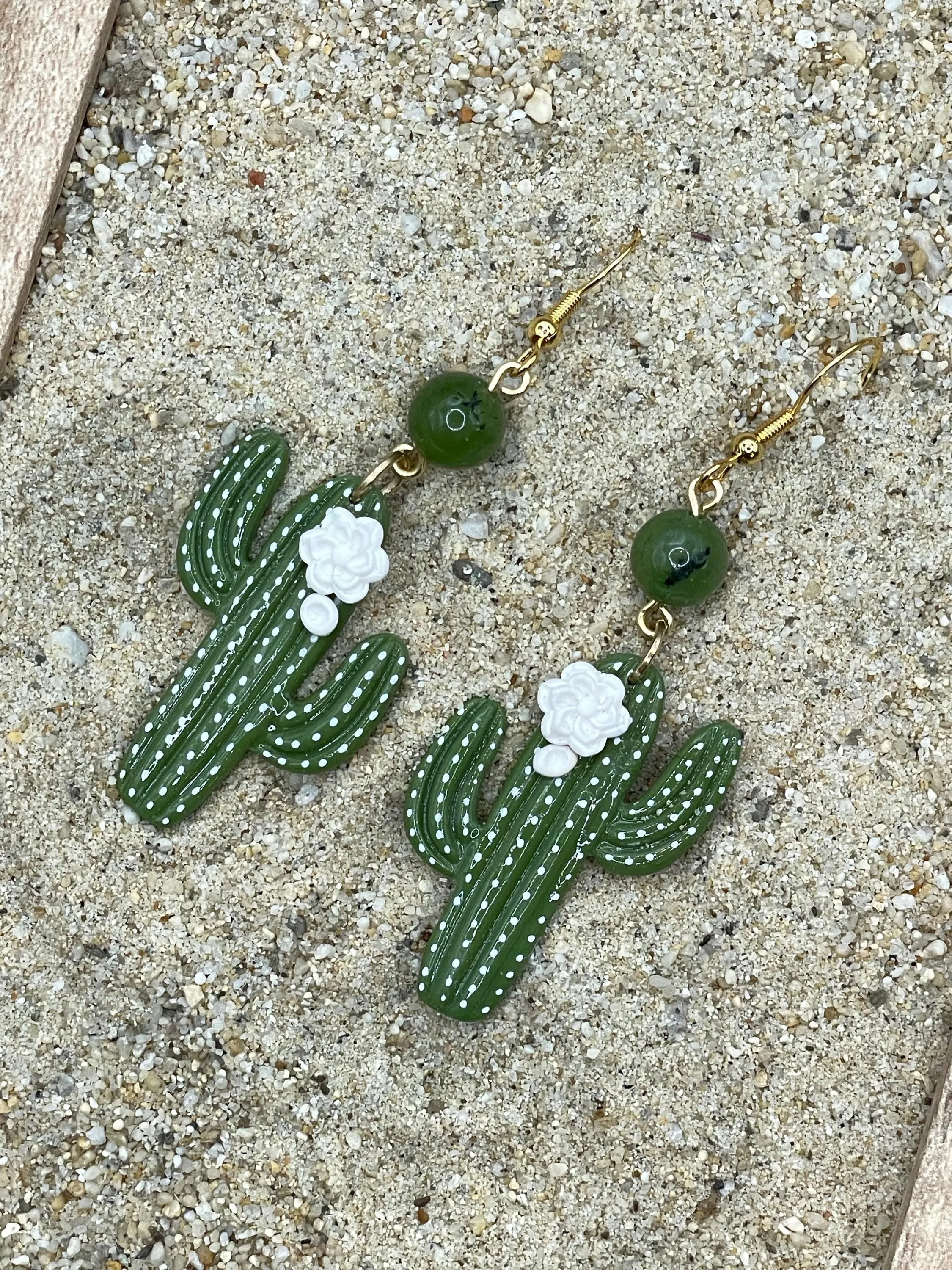 Joshua Tree - Saguaro Cactus with Jade Bead Earrings: Handmade Polymer Clay sold by Modcloth