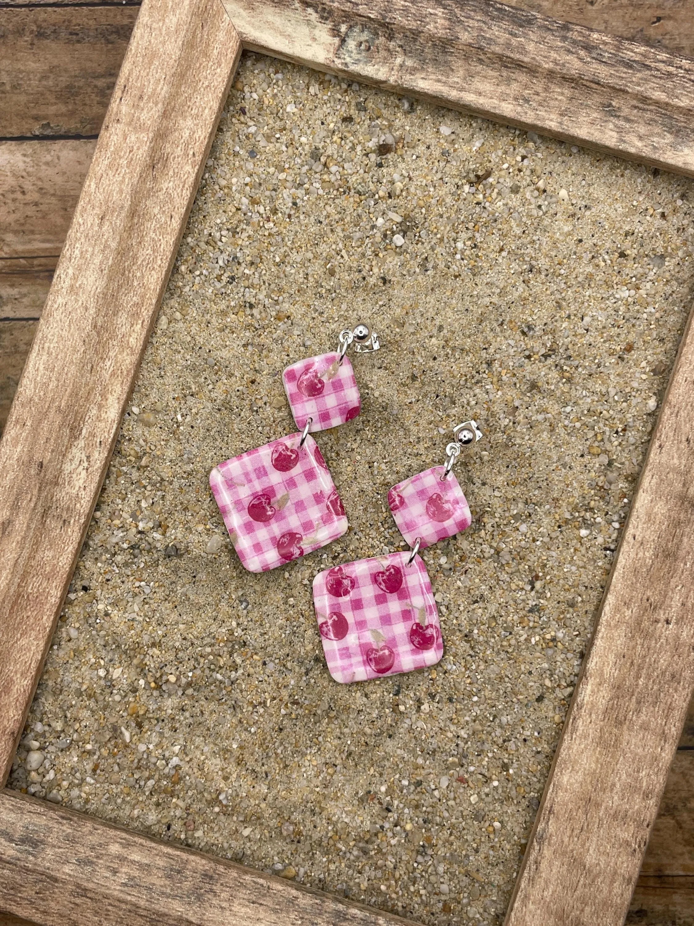 Tutti Frutti - Cherry Gingham Printed Dangle Earrings: Handmade Polymer Clay sold by Modcloth product image thumbnail 4