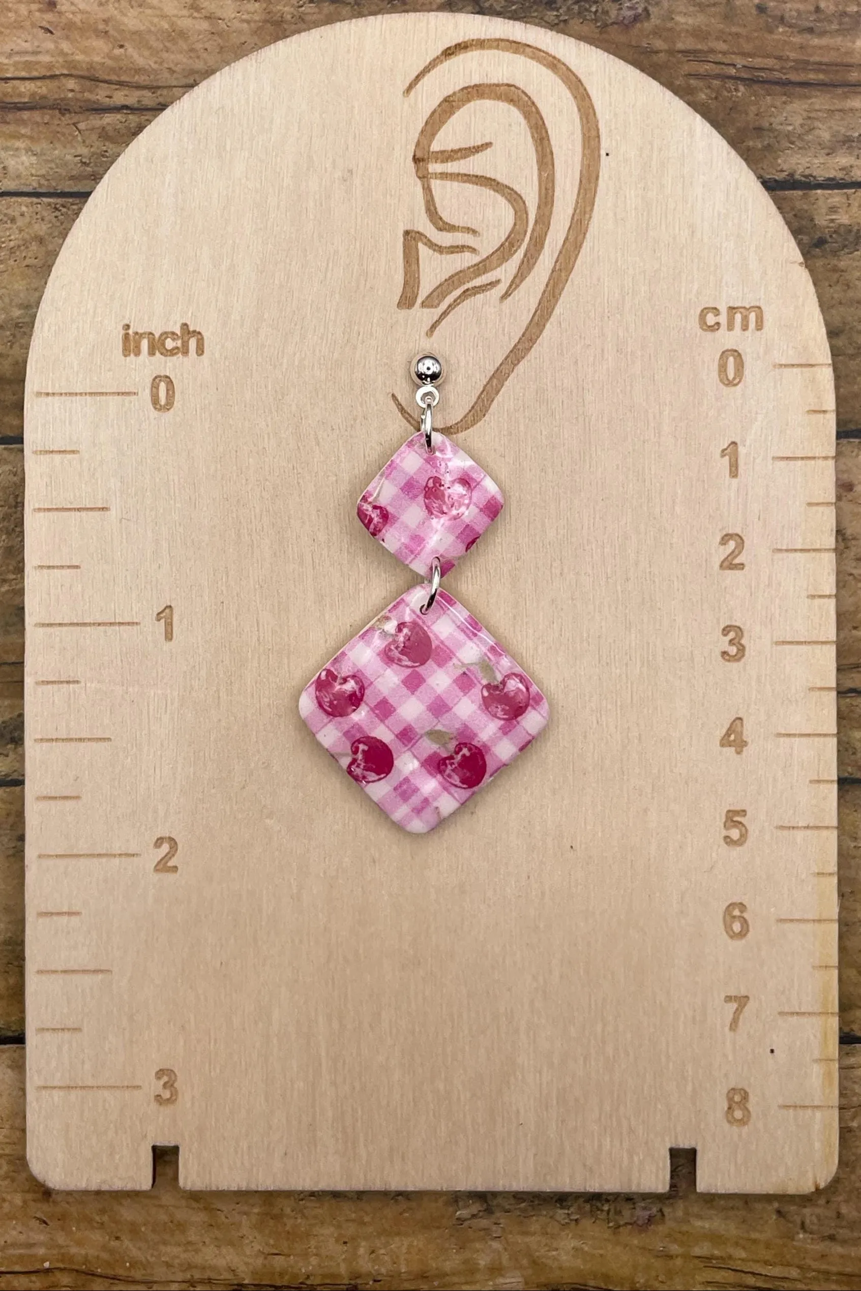 Tutti Frutti - Cherry Gingham Printed Dangle Earrings: Handmade Polymer Clay sold by Modcloth product image thumbnail 2