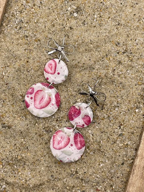 Tutti Frutti - Strawberry Printed Dangle Earrings: Handmade, Polymer Clay made by Modcloth