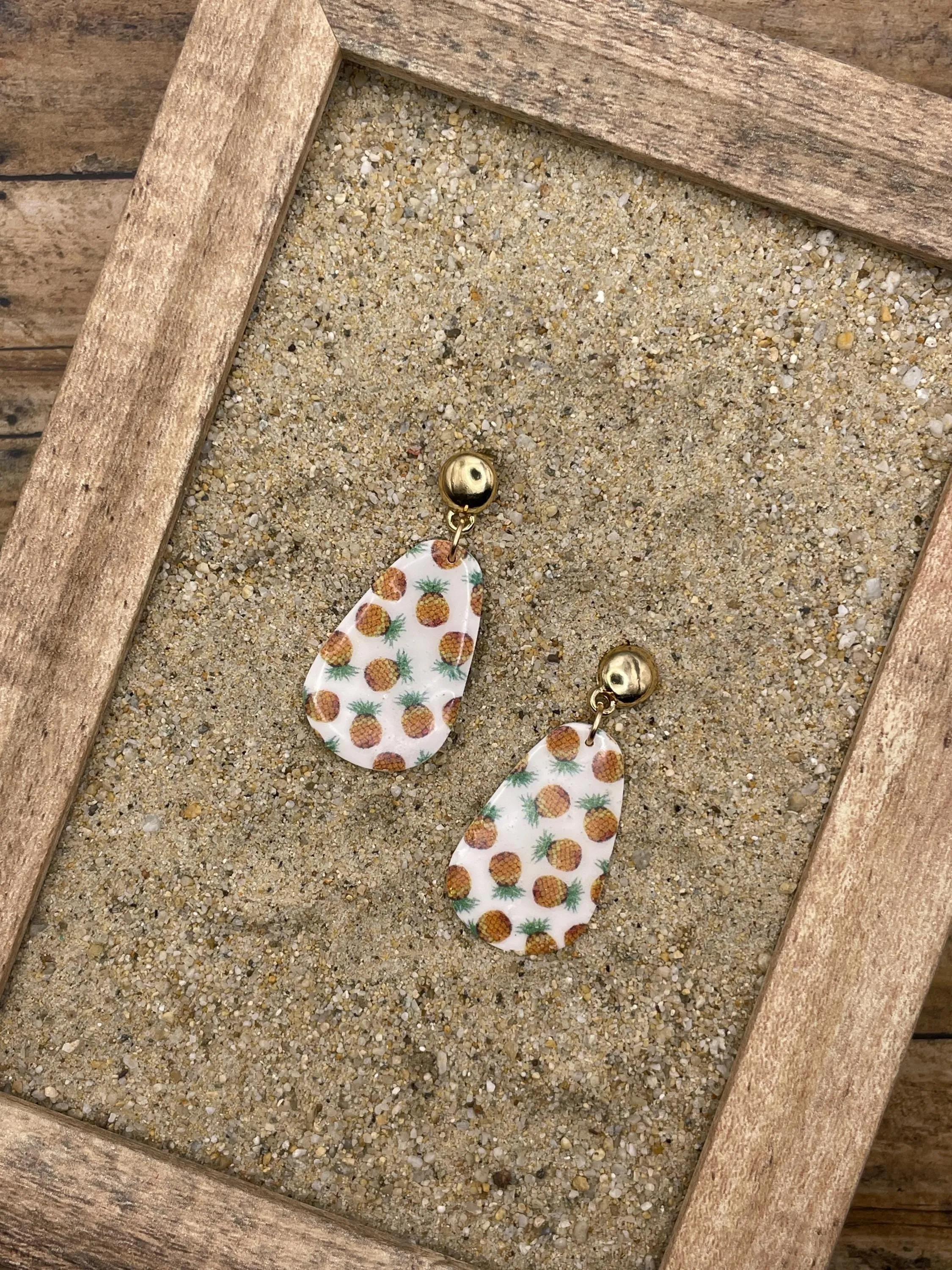 Tutti Frutti - Pineapple Printed Dangle Earrings: Handmade Polymer Clay sold by Modcloth product image thumbnail 4
