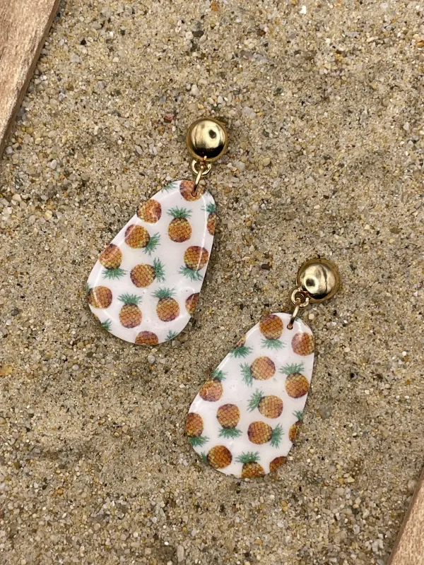 Tutti Frutti - Pineapple Printed Dangle Earrings: Handmade Polymer Clay made by Modcloth