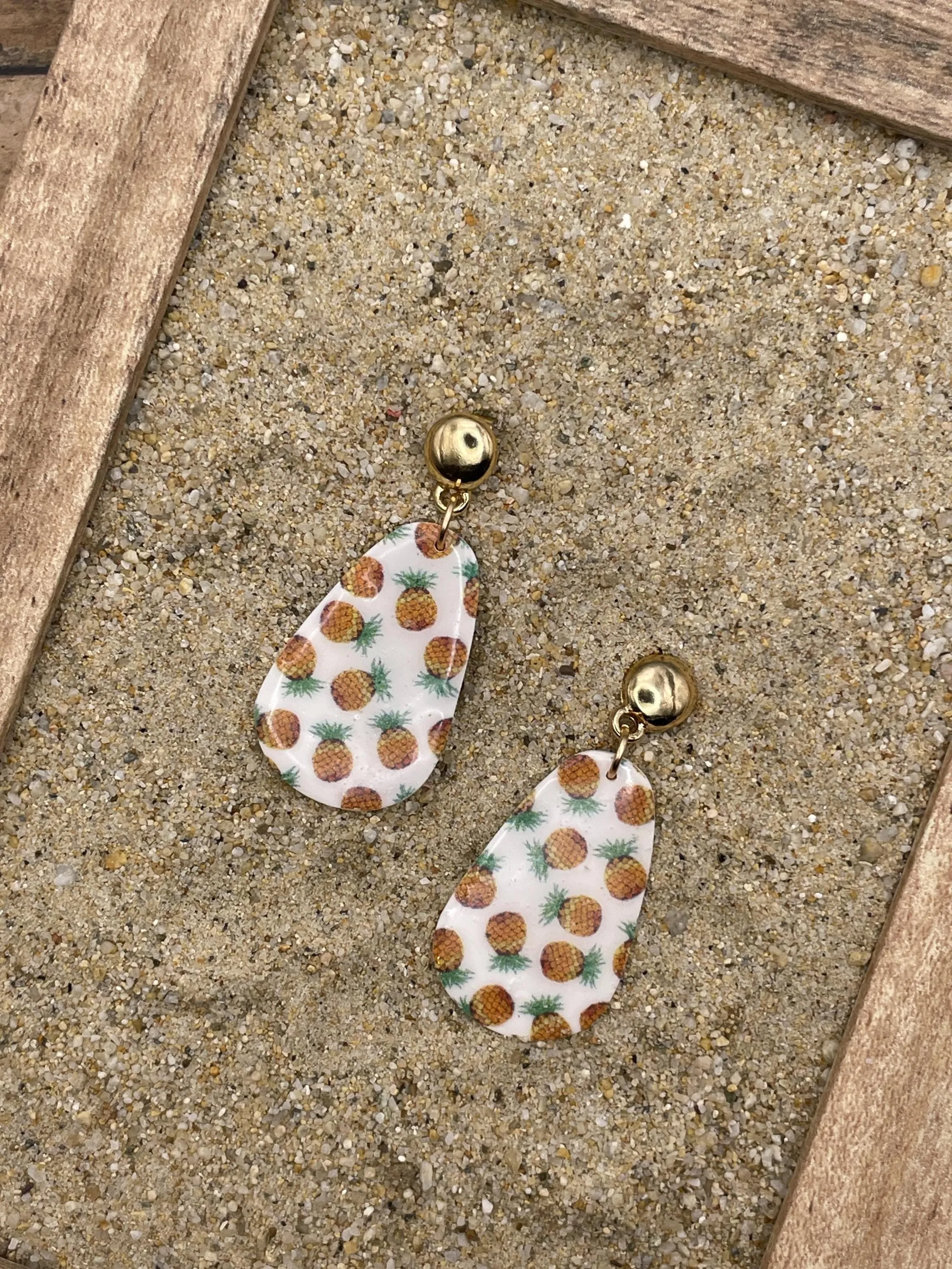 Tutti Frutti - Pineapple Printed Dangle Earrings: Handmade Polymer Clay sold by Modcloth product image thumbnail 3
