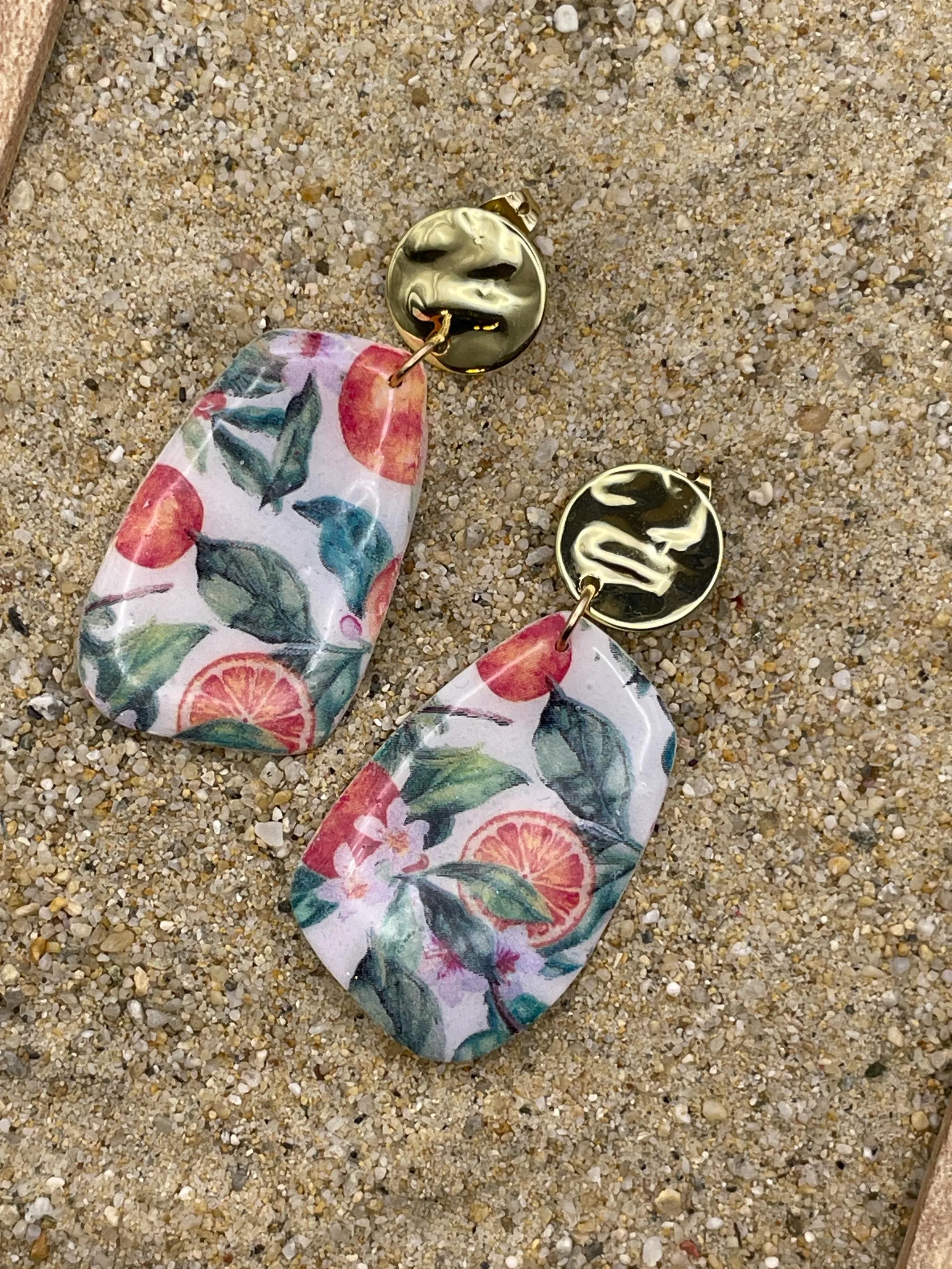 Tutti Frutti - Oranges Printed Dangle Earrings: Handmade Polymer Clay sold by Modcloth