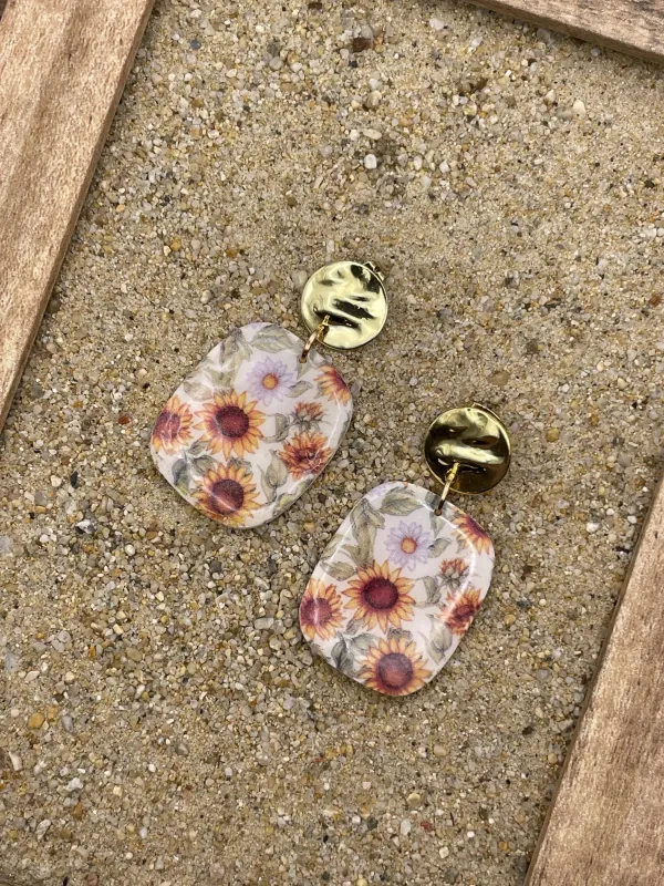 Spring Fling - Sunflower Printed Dangle Earrings: Handmade Polymer Clay made by Modcloth