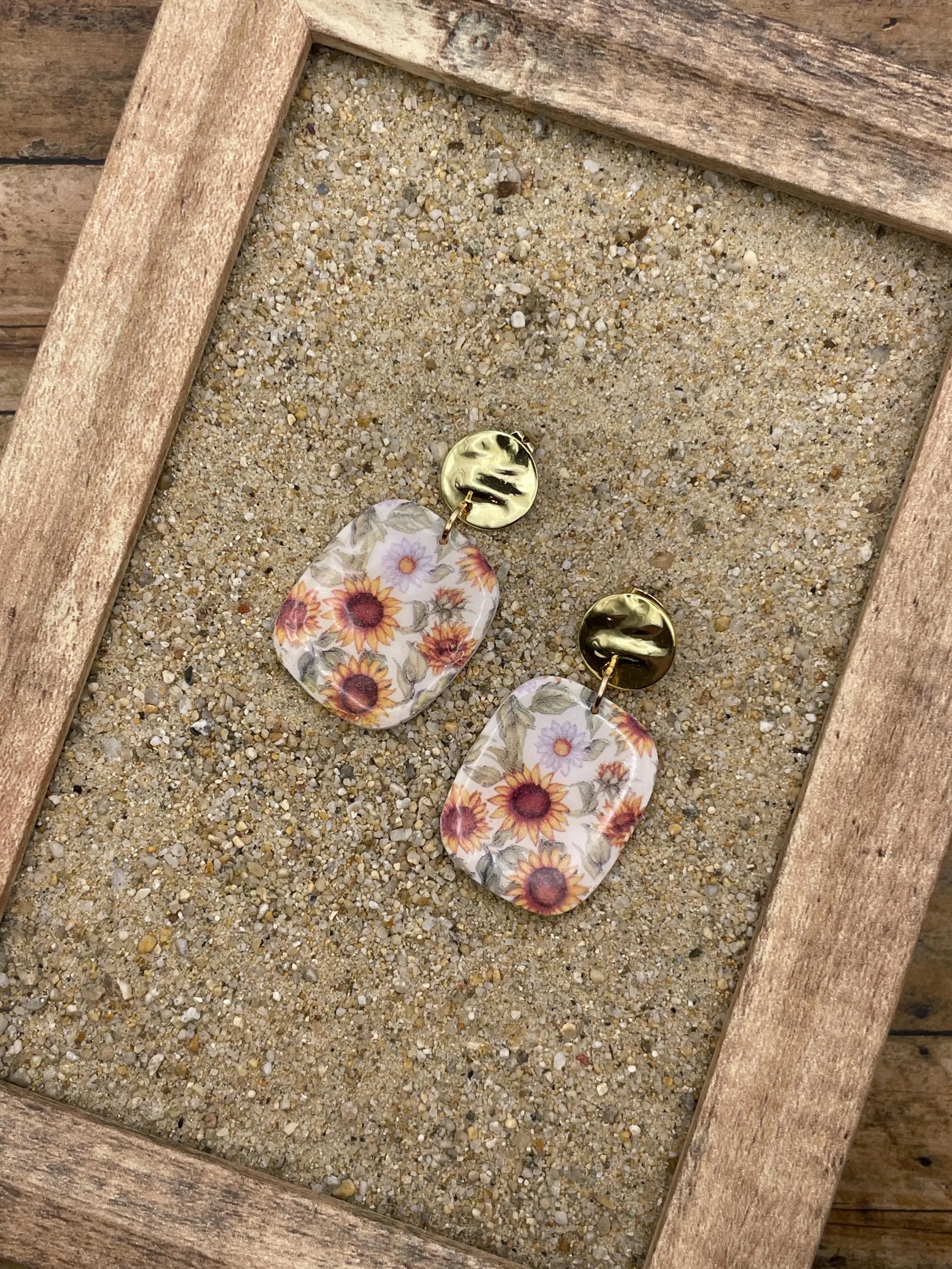 Spring Fling - Sunflower Printed Dangle Earrings: Handmade Polymer Clay sold by Modcloth product image thumbnail 3