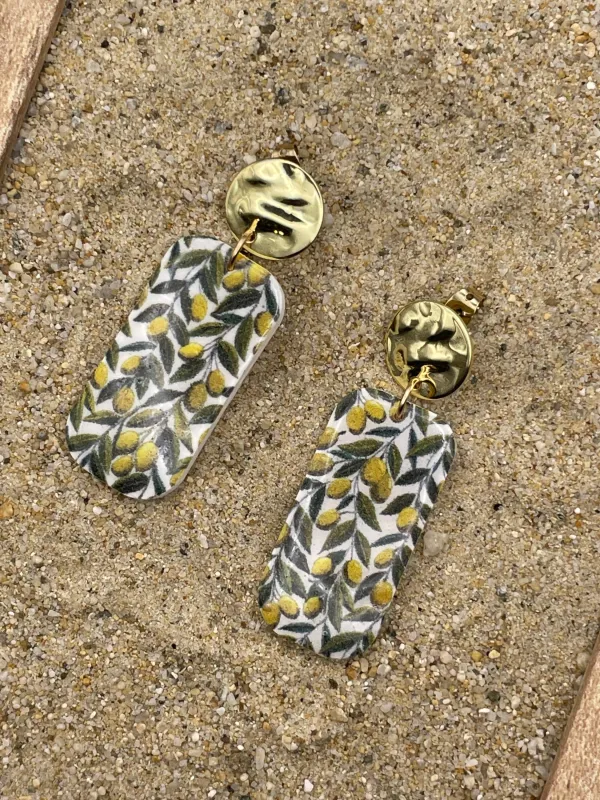 Tutti Frutti - Olives Printed Dangle Earrings: Handmade Polymer Clay made by Modcloth