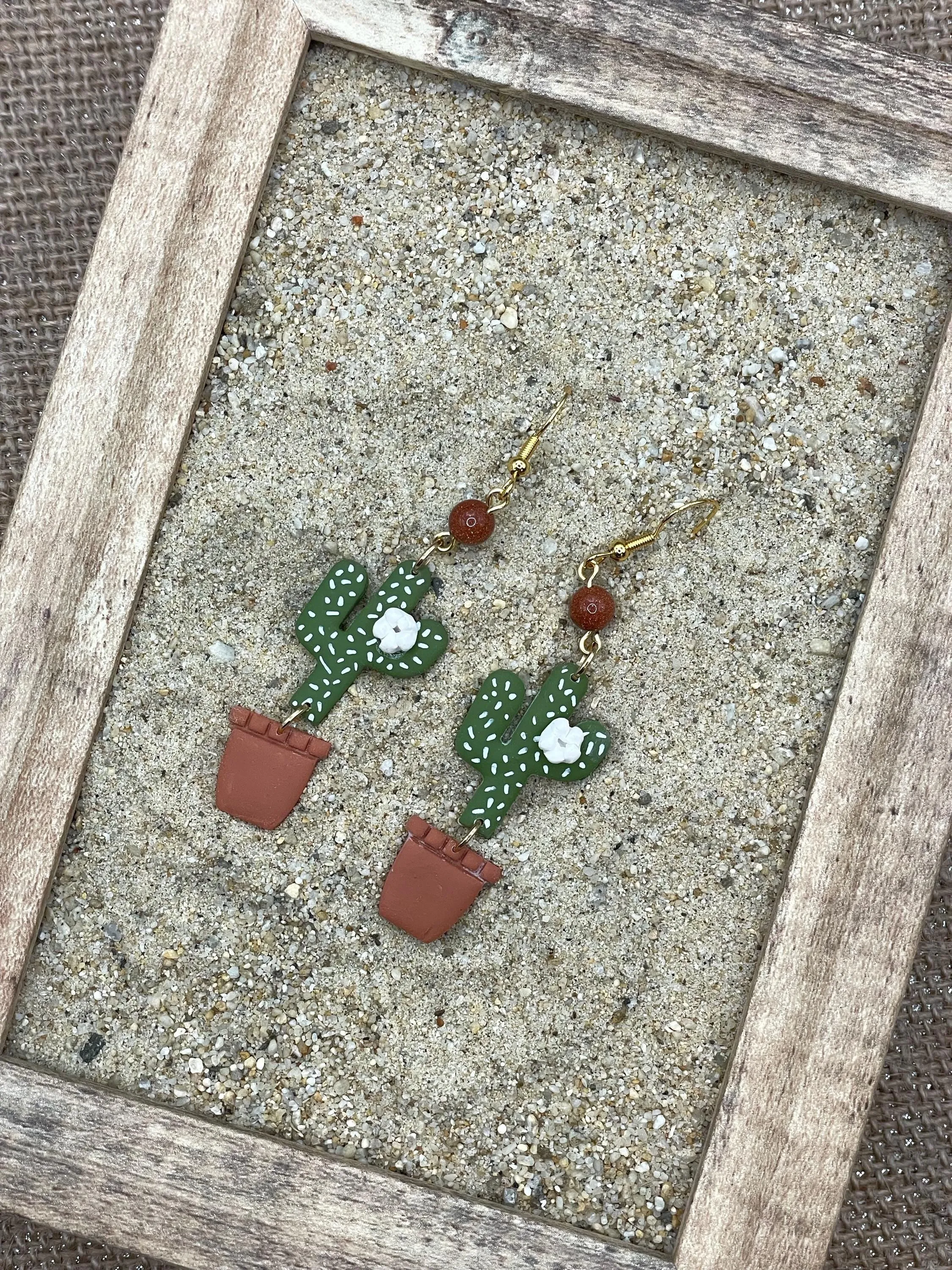 Joshua Tree - Cactus with Sunstone Beads Earrings: Handmade Polymer Clay sold by Modcloth product image thumbnail 3