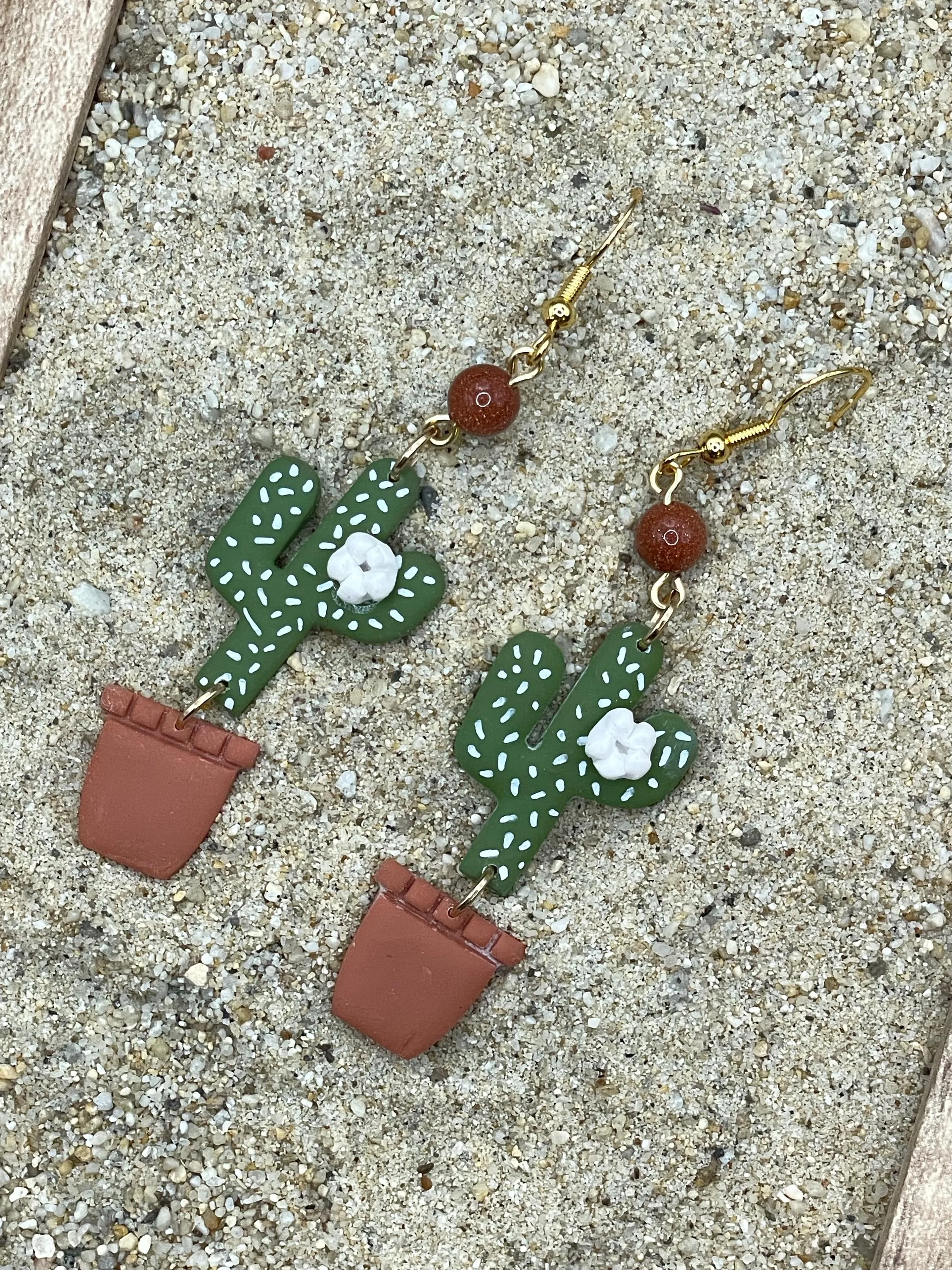 Joshua Tree - Cactus with Sunstone Beads Earrings: Handmade Polymer Clay sold by Modcloth