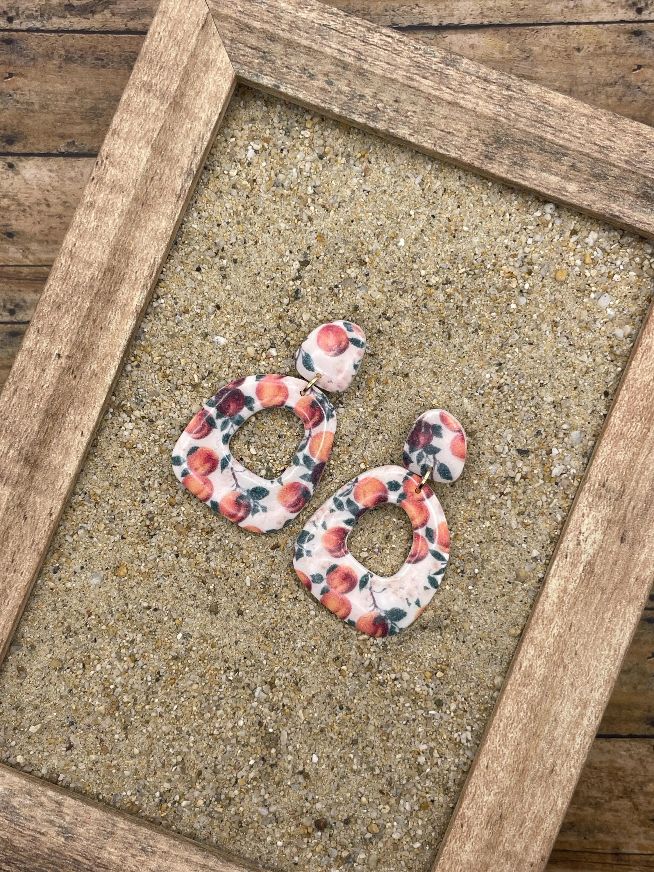 Tutti Frutti - Peach Printed Dangle Earrings: Handmade Polymer Clay sold by Modcloth product image thumbnail 4