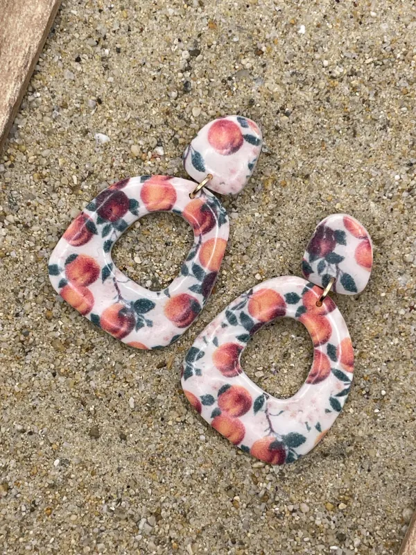 Tutti Frutti - Peach Printed Dangle Earrings: Handmade Polymer Clay made by Modcloth