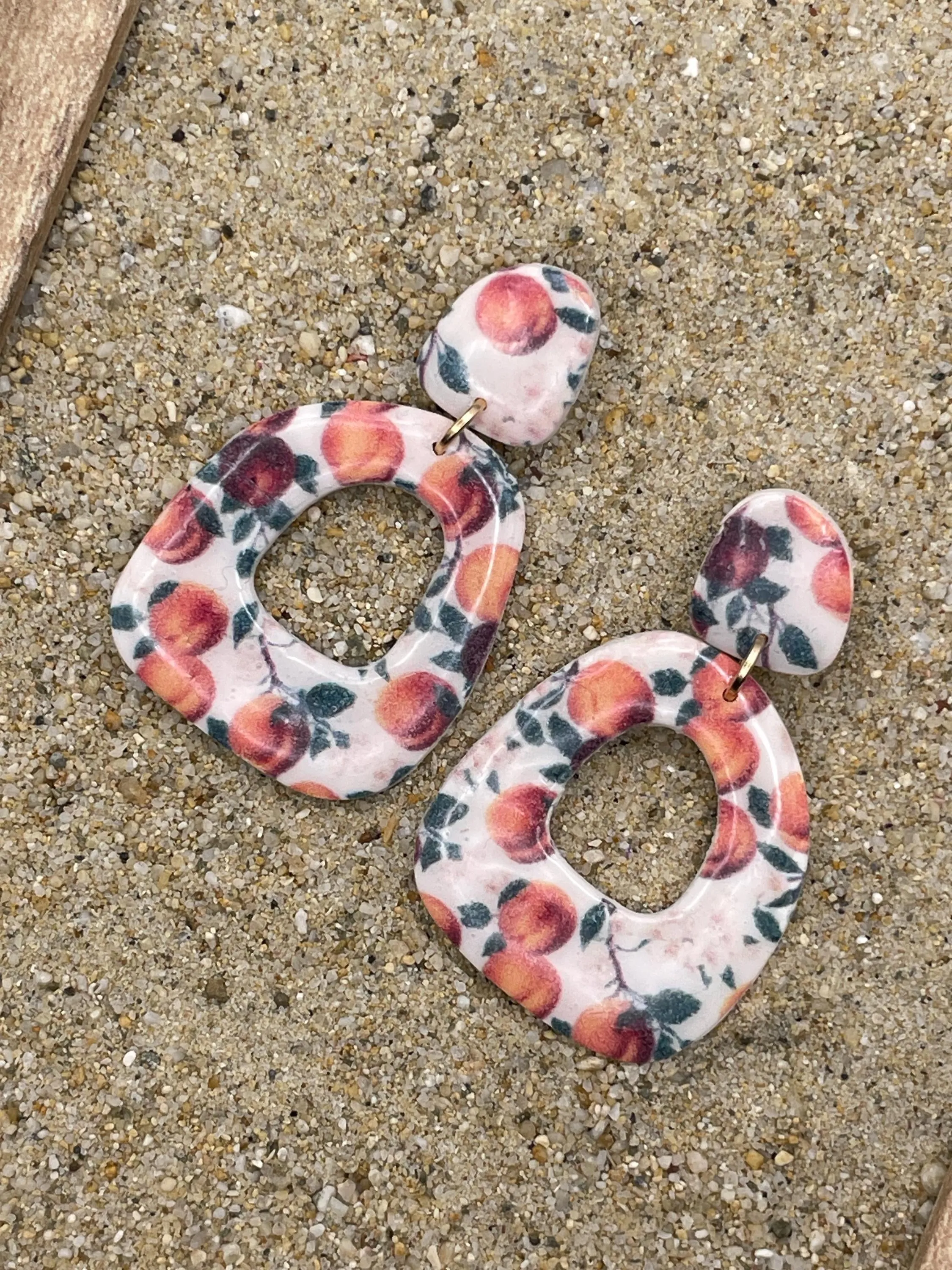 Tutti Frutti - Peach Printed Dangle Earrings: Handmade Polymer Clay sold by Modcloth